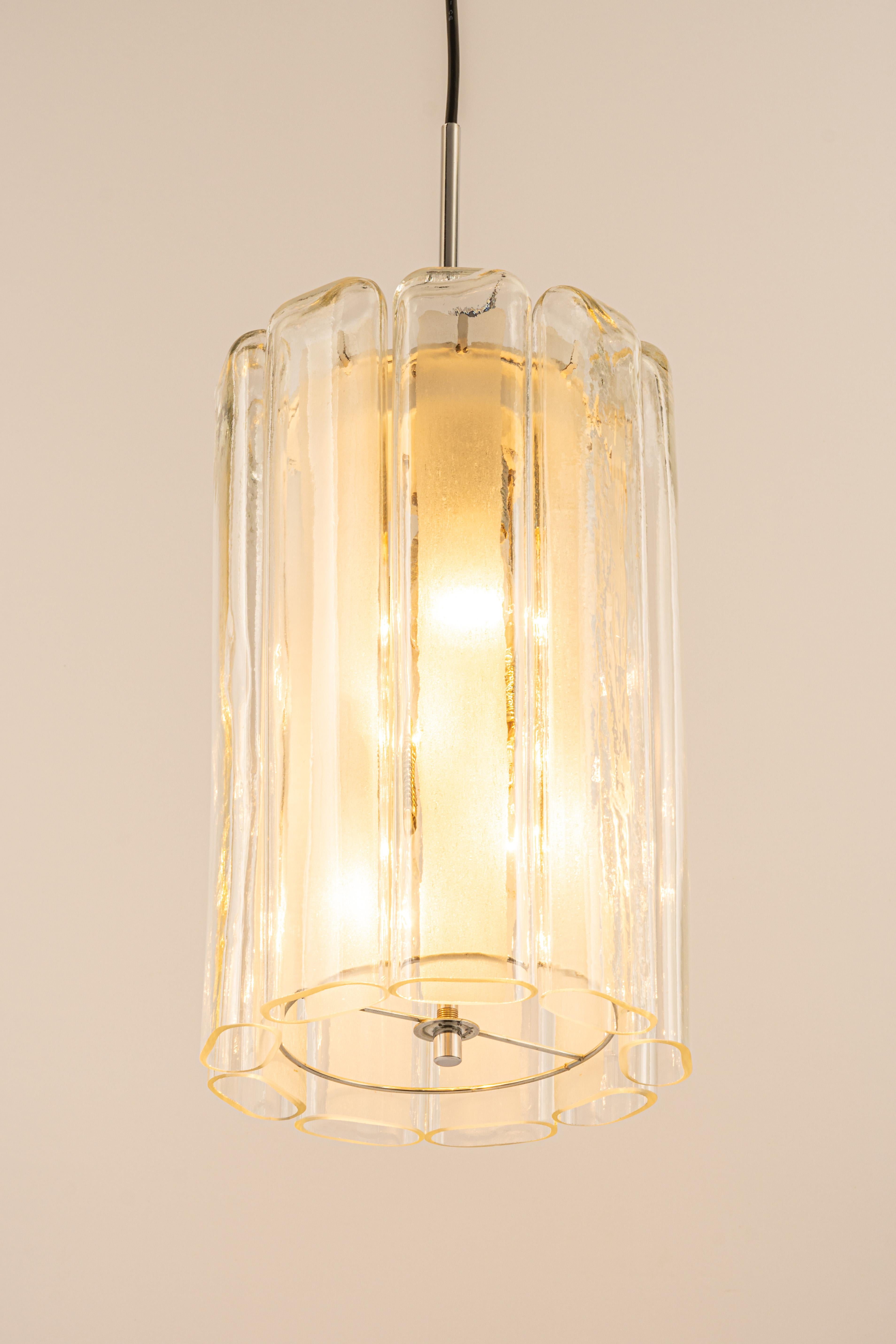 1 of 6 Cylindrical Pendant Fixture with Crystal Glass by Doria, Germany, 1970s For Sale 2