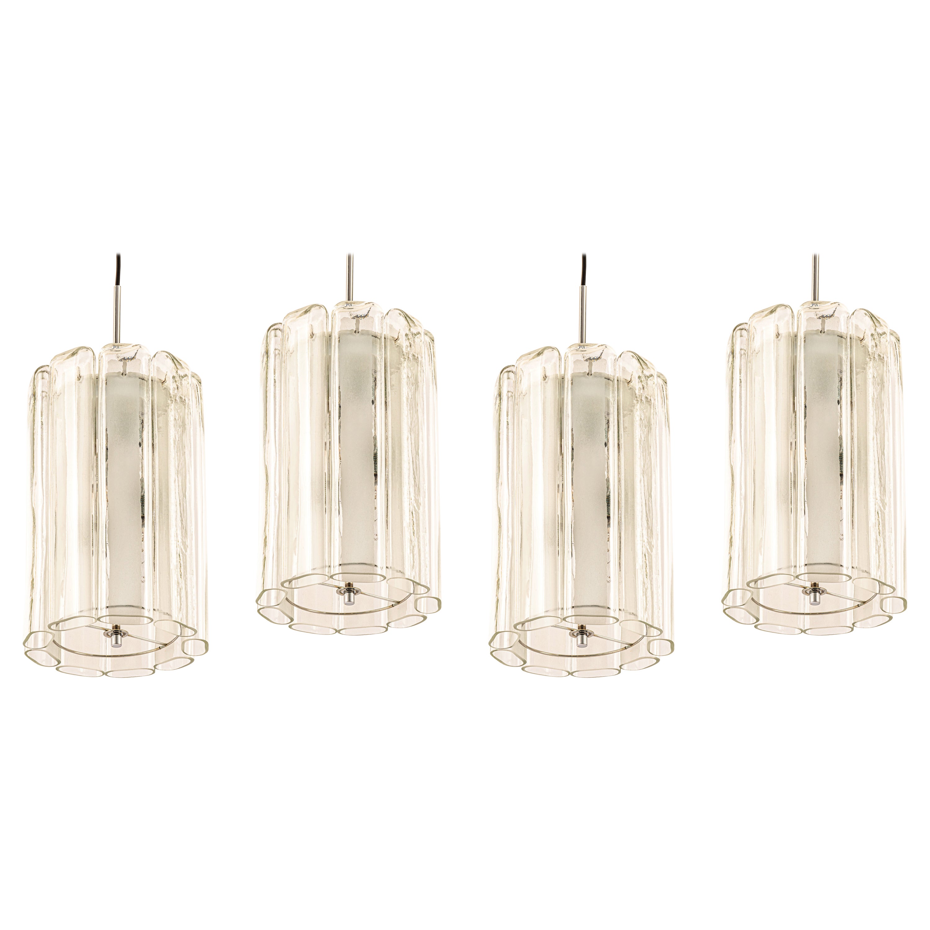 1 of 6 Cylindrical Pendant Fixture with Crystal Glass by Doria, Germany, 1970s