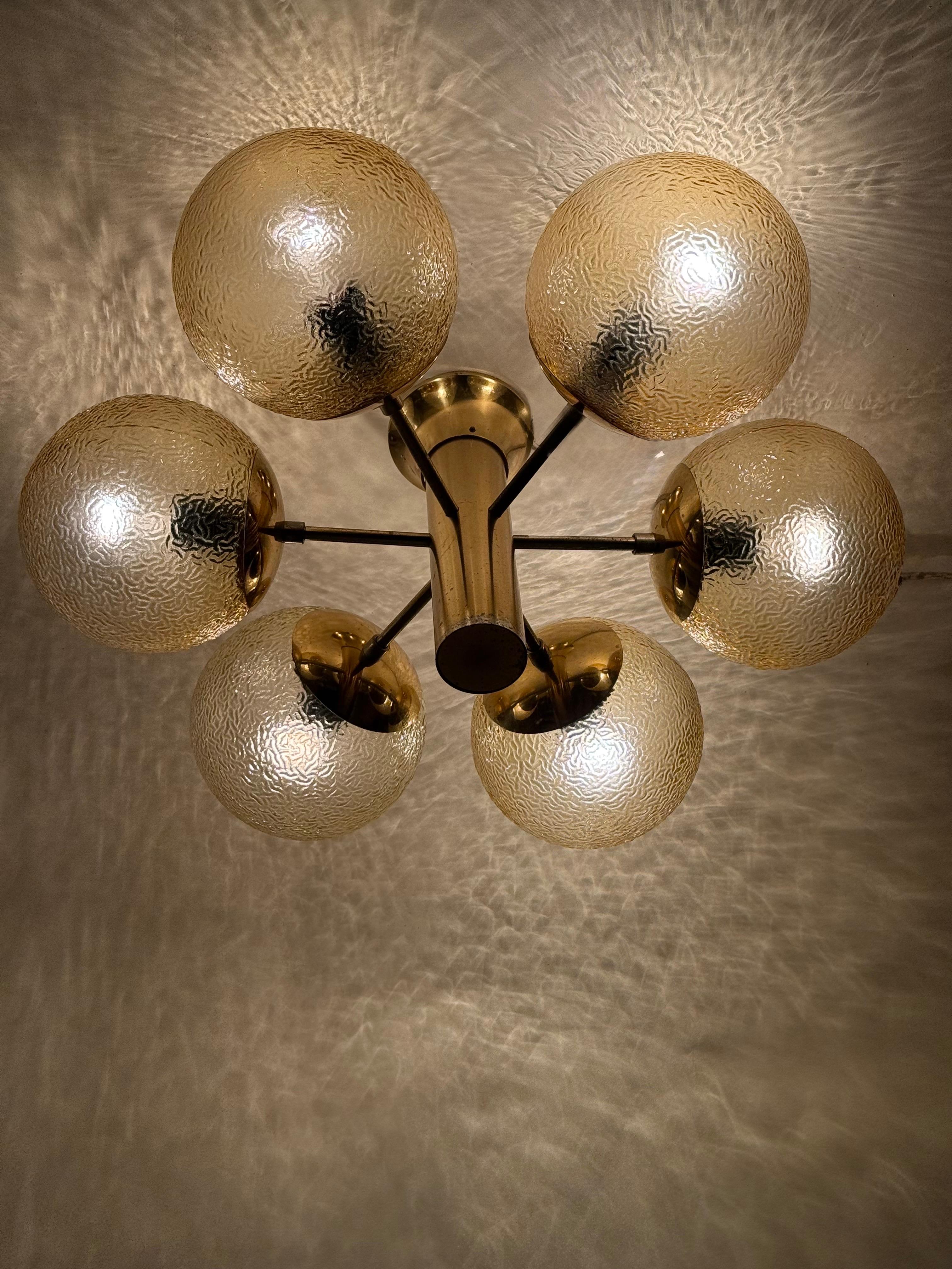 1 of 6 Golden Space Age Sphere Ceiling Lamp Germany 1970s en vente 2