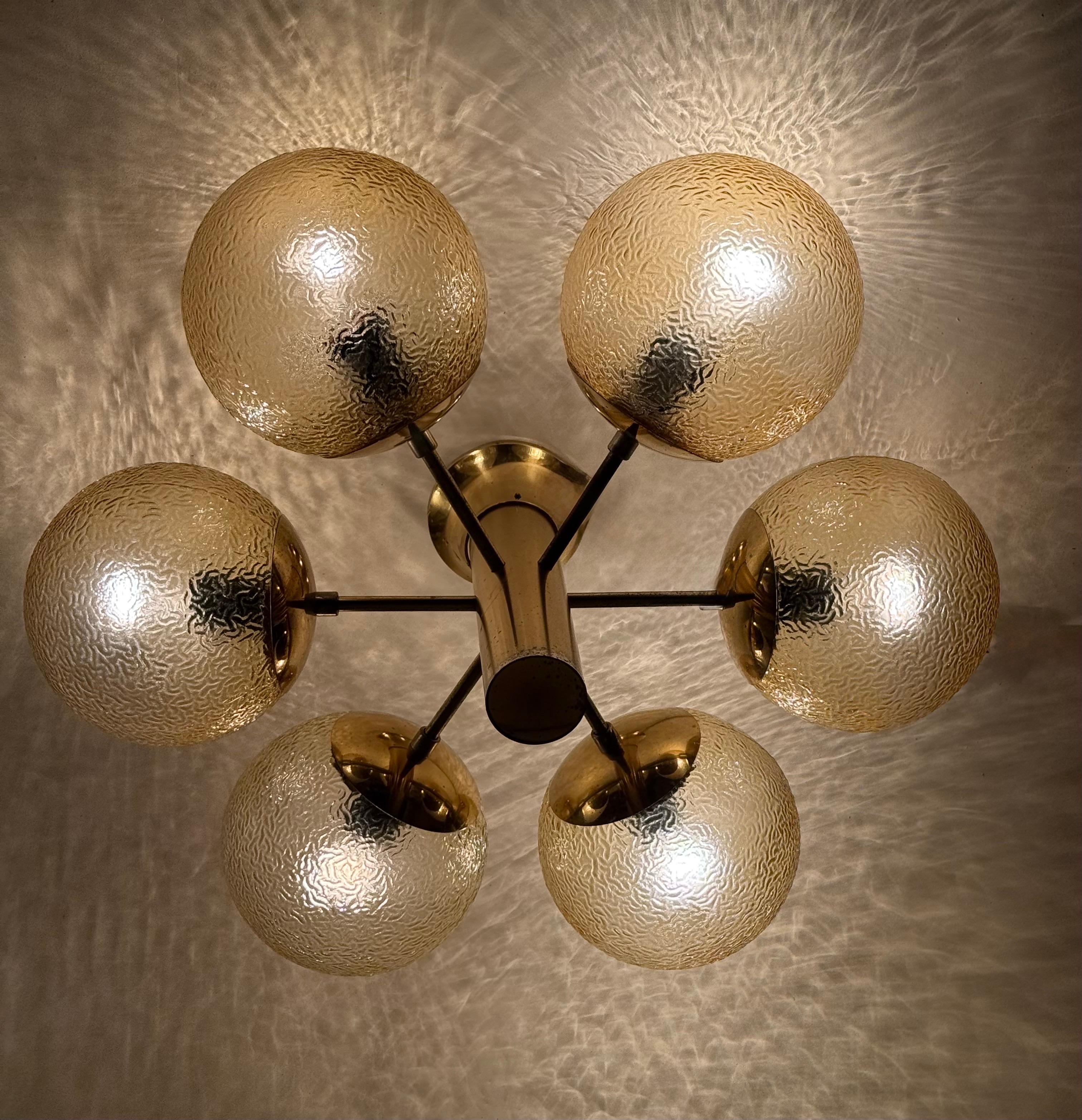 1 of 6 Golden Space Age Sphere Ceiling Lamp Germany 1970s en vente 3
