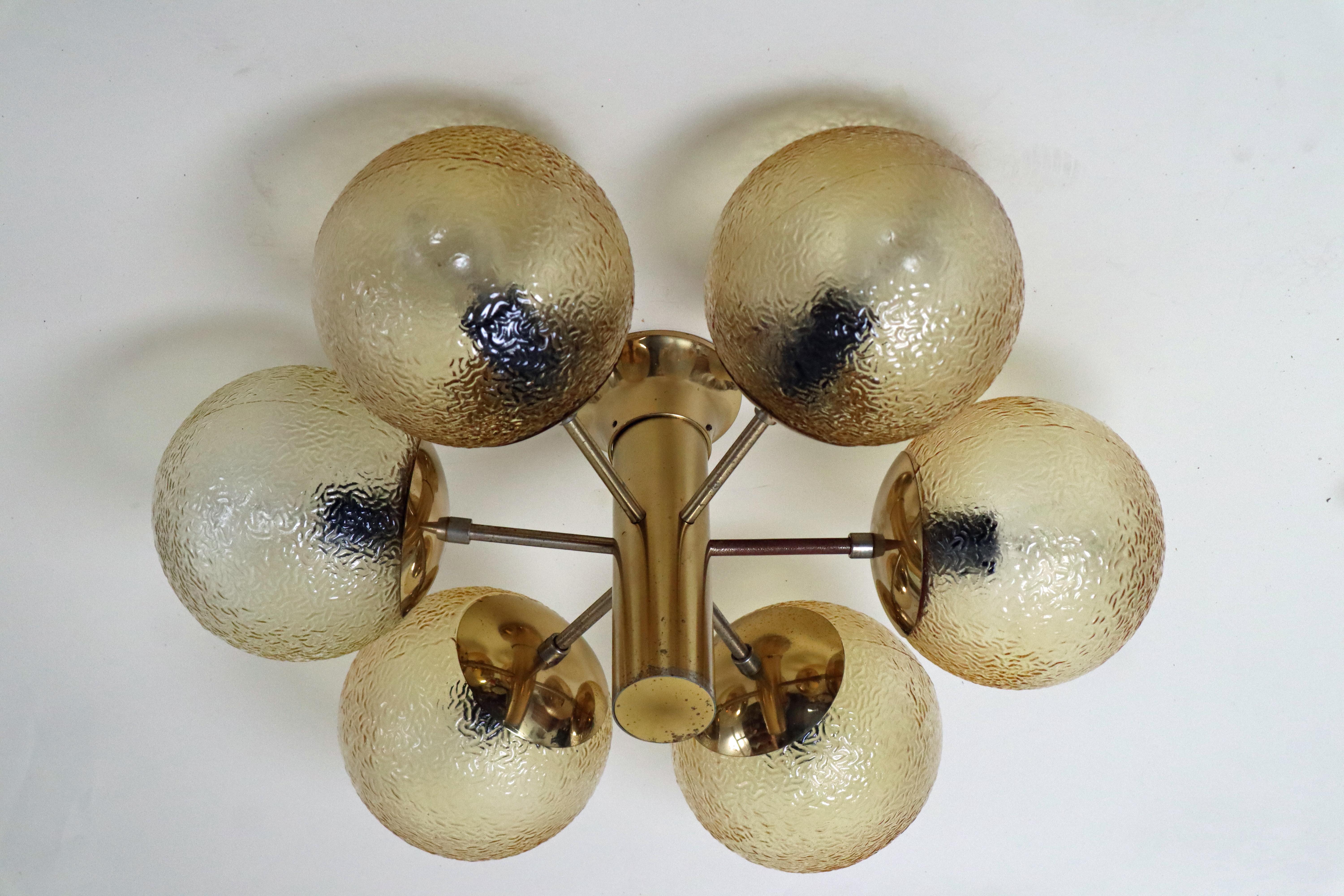 Fin du 20e siècle 1 of 6 Golden Space Age Sphere Ceiling Lamp Germany 1970s en vente