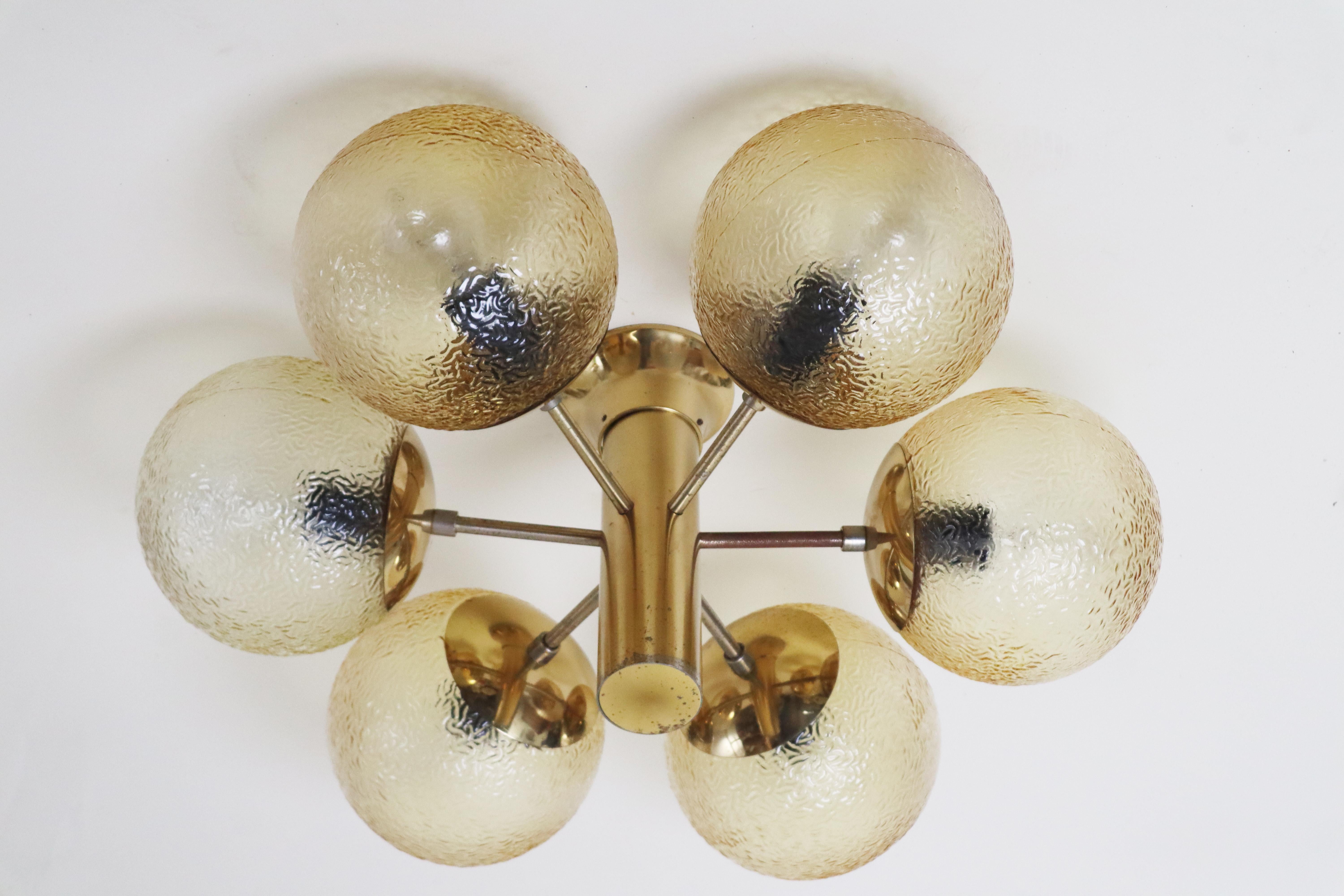 Métal 1 of 6 Golden Space Age Sphere Ceiling Lamp Germany 1970s en vente