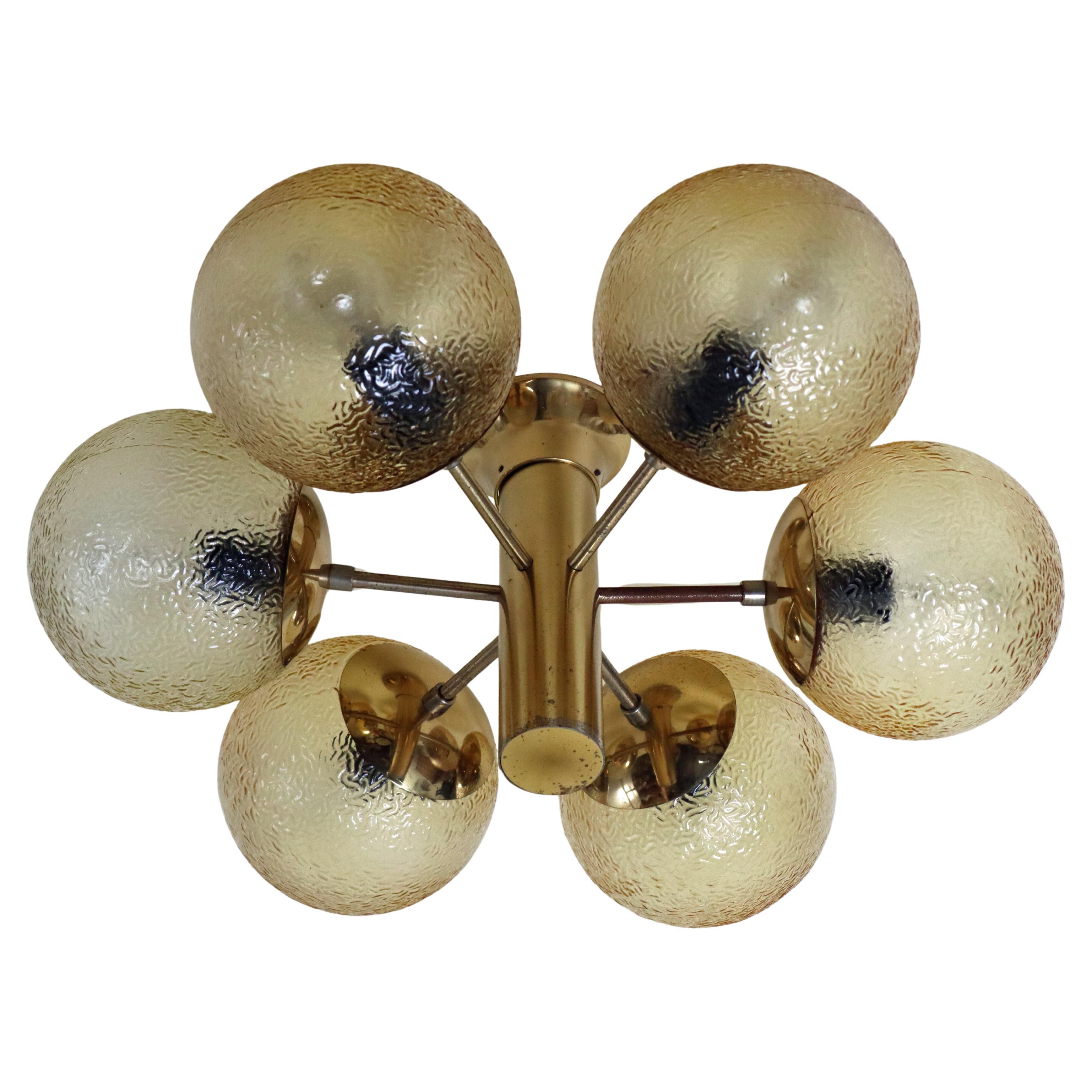 1 of 6 Golden Space Age Sphere Ceiling Lamp Germany 1970s en vente