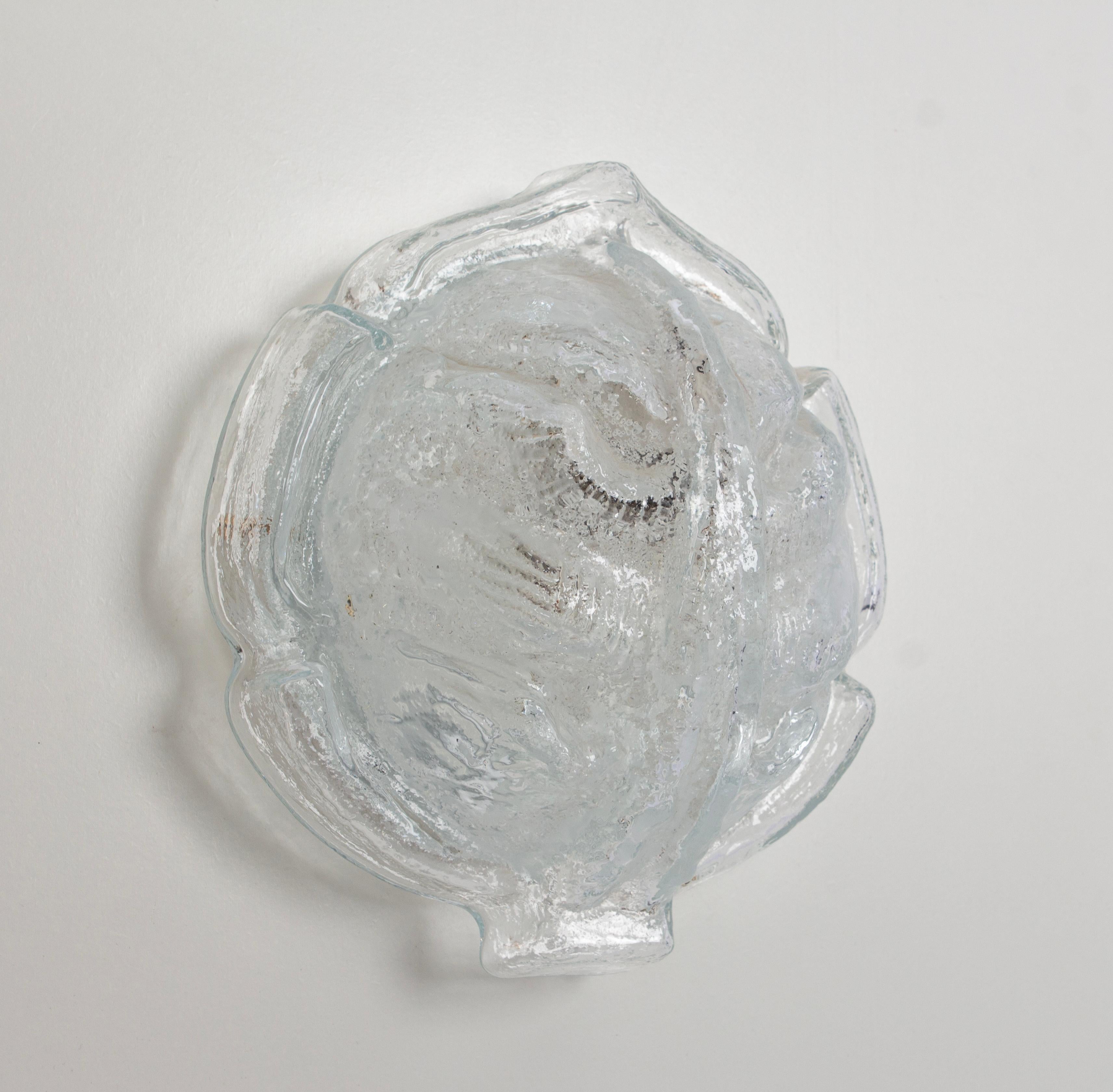 1 of 6 Ice Glass Shell Glass Wall Light Sconce by Limburg, Germany, 1970s For Sale 1