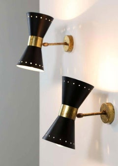 1 of 6 Italian Modern Design Wall Light Diabolo Sconce Stilnovo Style Brass 1950
