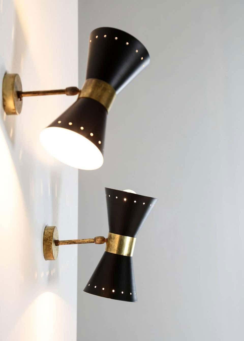 1 of 6 Italian Modern Design Wall Light Diabolo Sconce Stilnovo Style Brass 1950 In Good Condition For Sale In Ijzendijke, NL