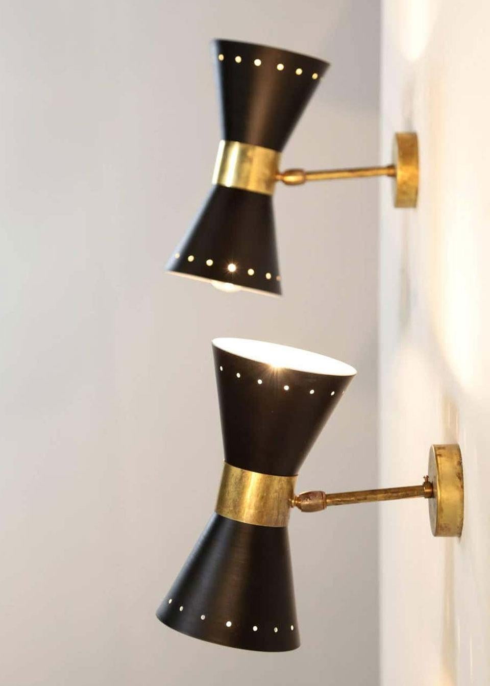 Metal 1 of 6 Italian Modern Design Wall Light Diabolo Sconce Stilnovo Style Brass 1950