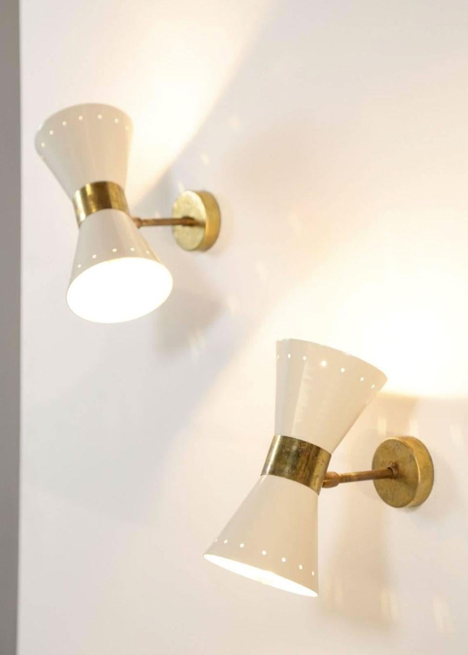 1 of 6 Italian Modern Design Wall Light Sconces Stilnovo Style Ivory White Brass For Sale 4