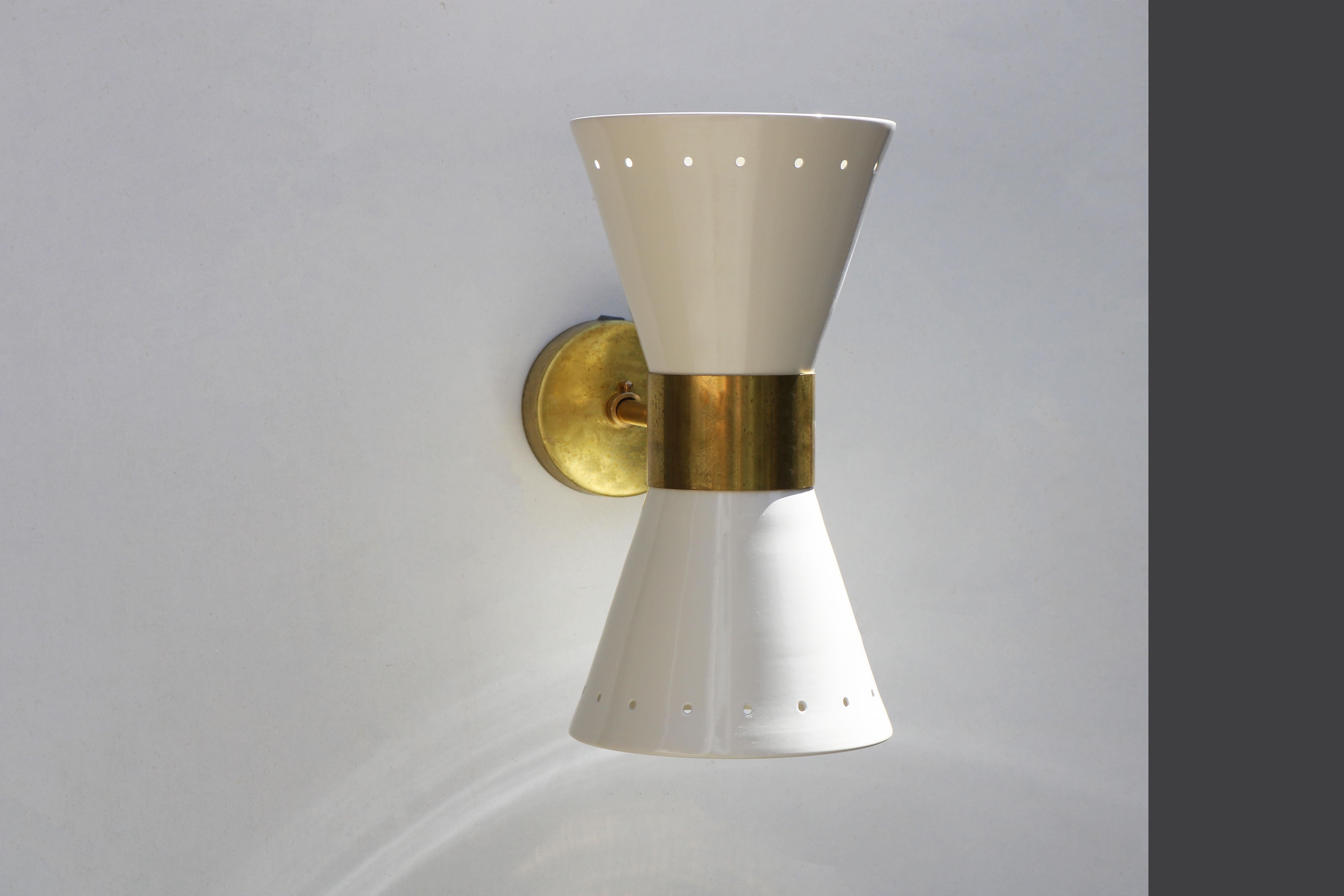 1 of 6 Italian Modern Design Wall Light Sconces Stilnovo Style Ivory White Brass For Sale 5