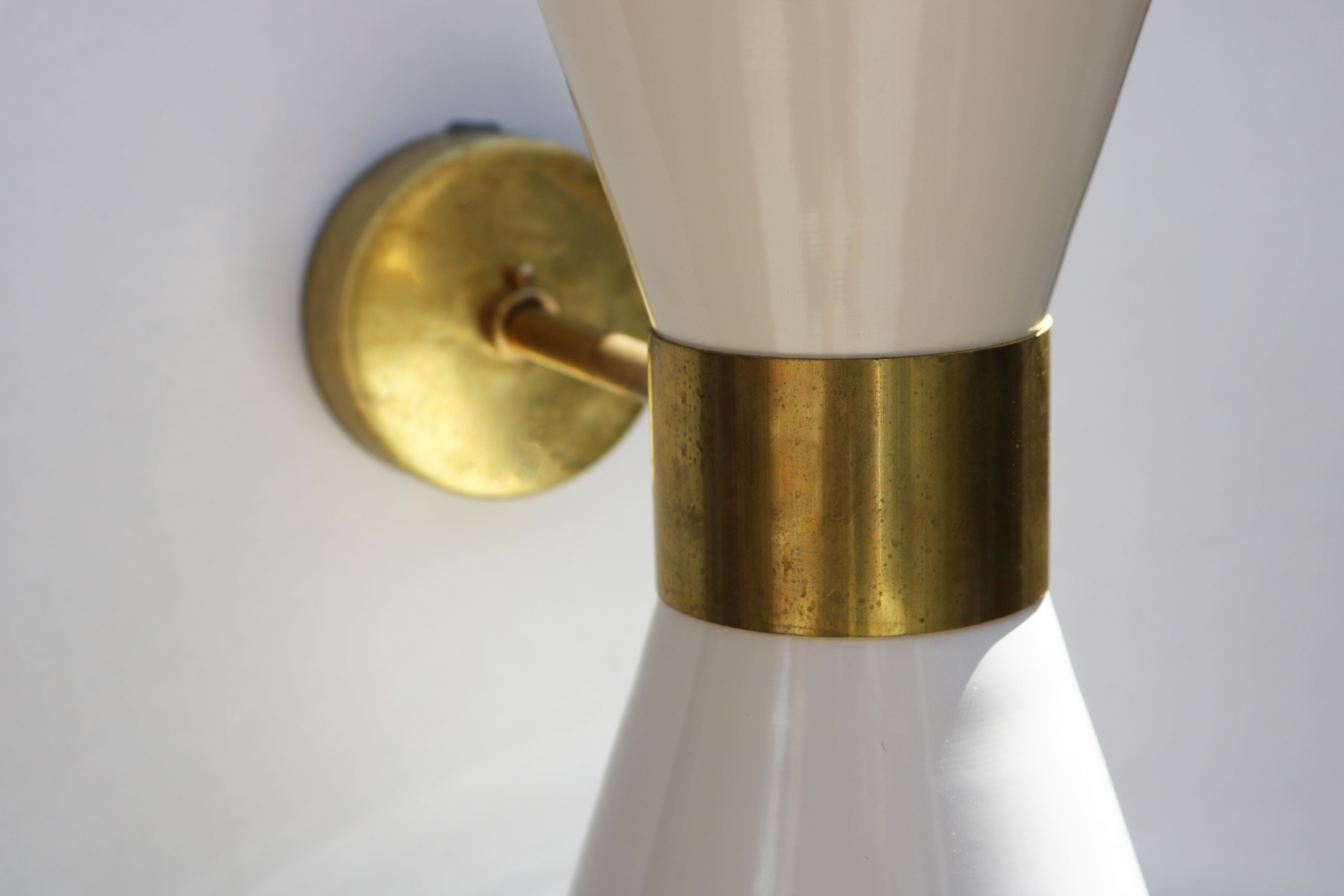 Mid-Century Modern 1 of 6 Italian Modern Design Wall Light Sconces Stilnovo Style Ivory White Brass