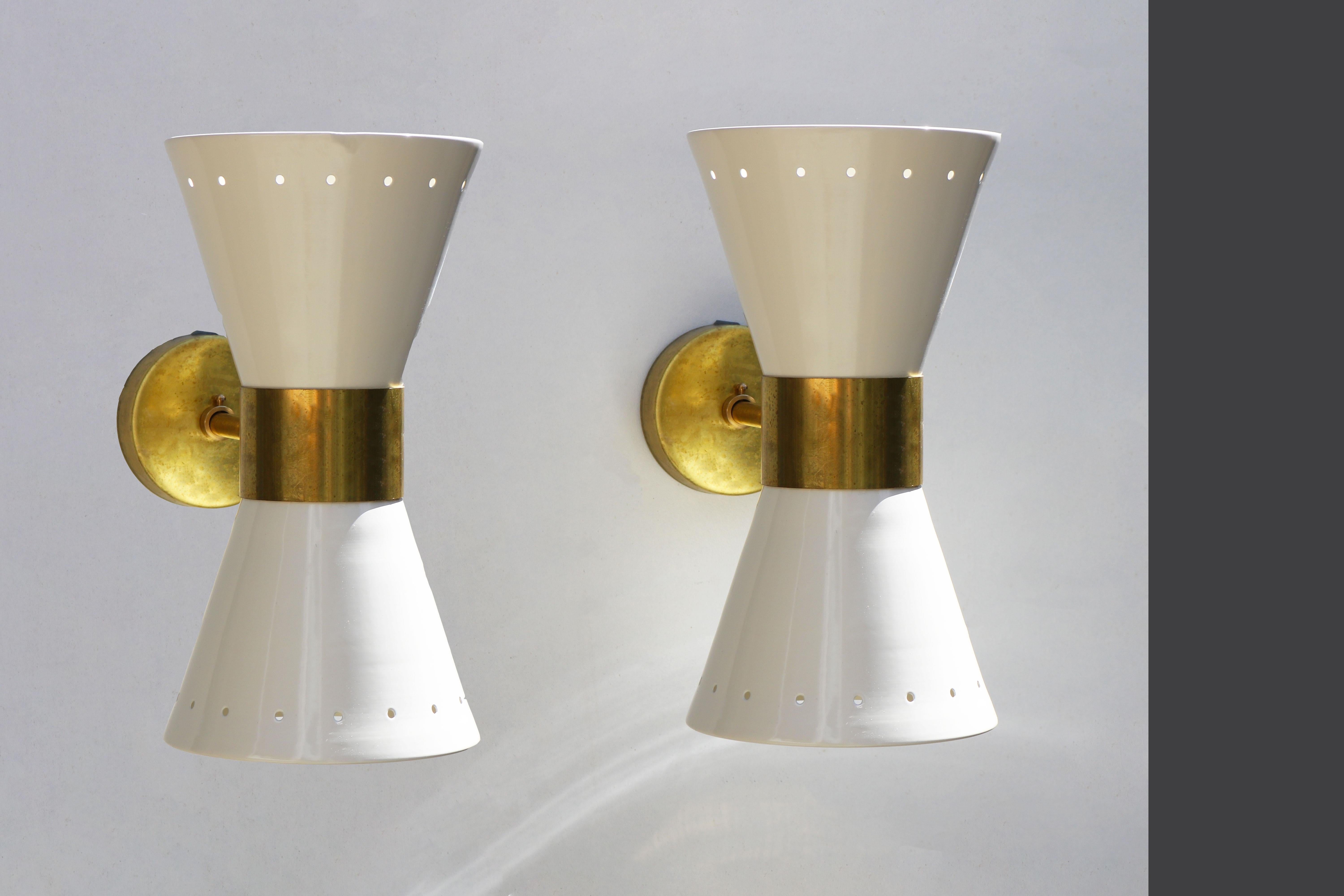1 of 6 Italian Modern Design Wall Light Sconces Stilnovo Style Ivory White Brass For Sale 1