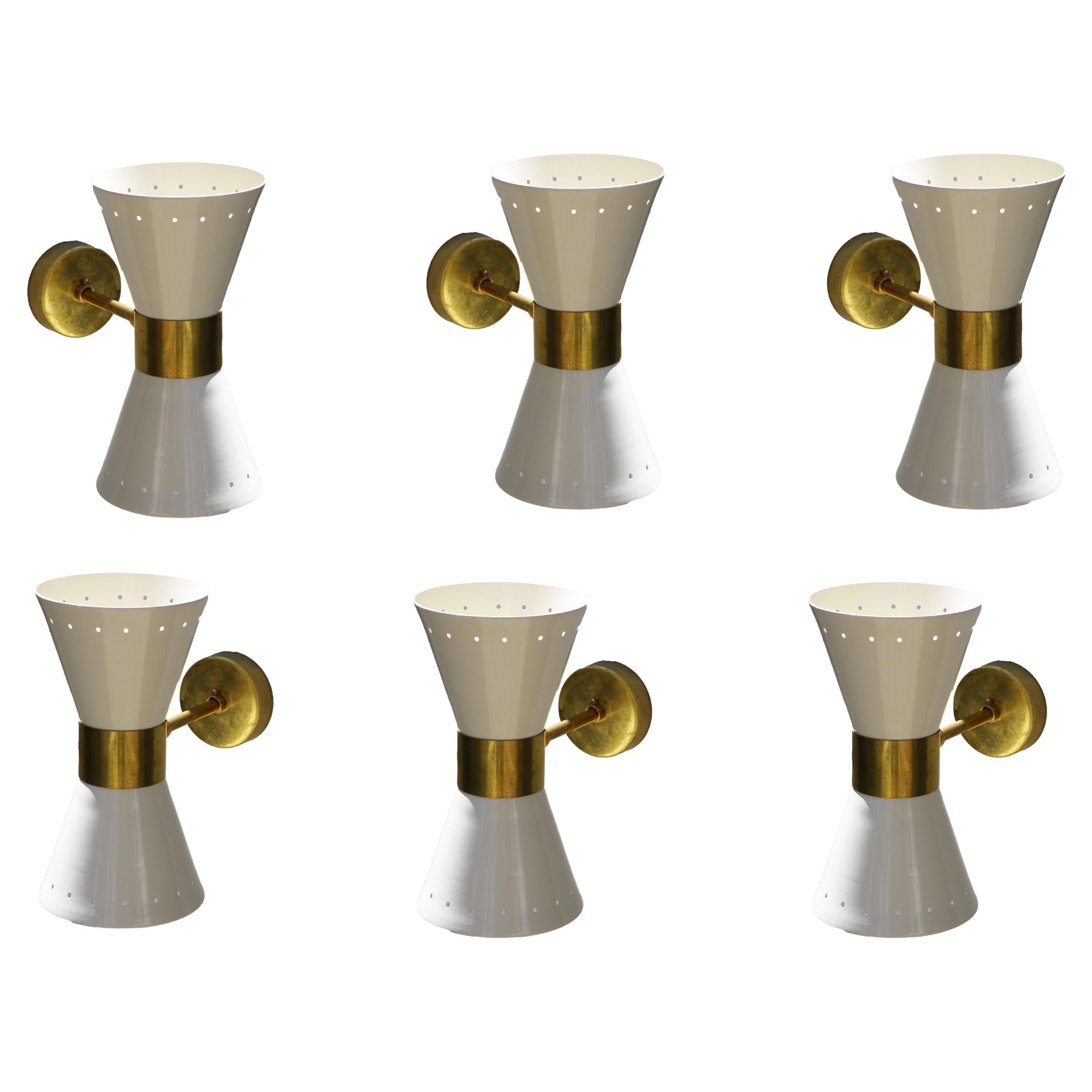 1 of 6 Italian Modern Design Wall Light Sconces Stilnovo Style Ivory White Brass For Sale