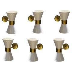 1 of 6 Italian Modern Design Wall Light Sconces Stilnovo Style Ivory White Brass