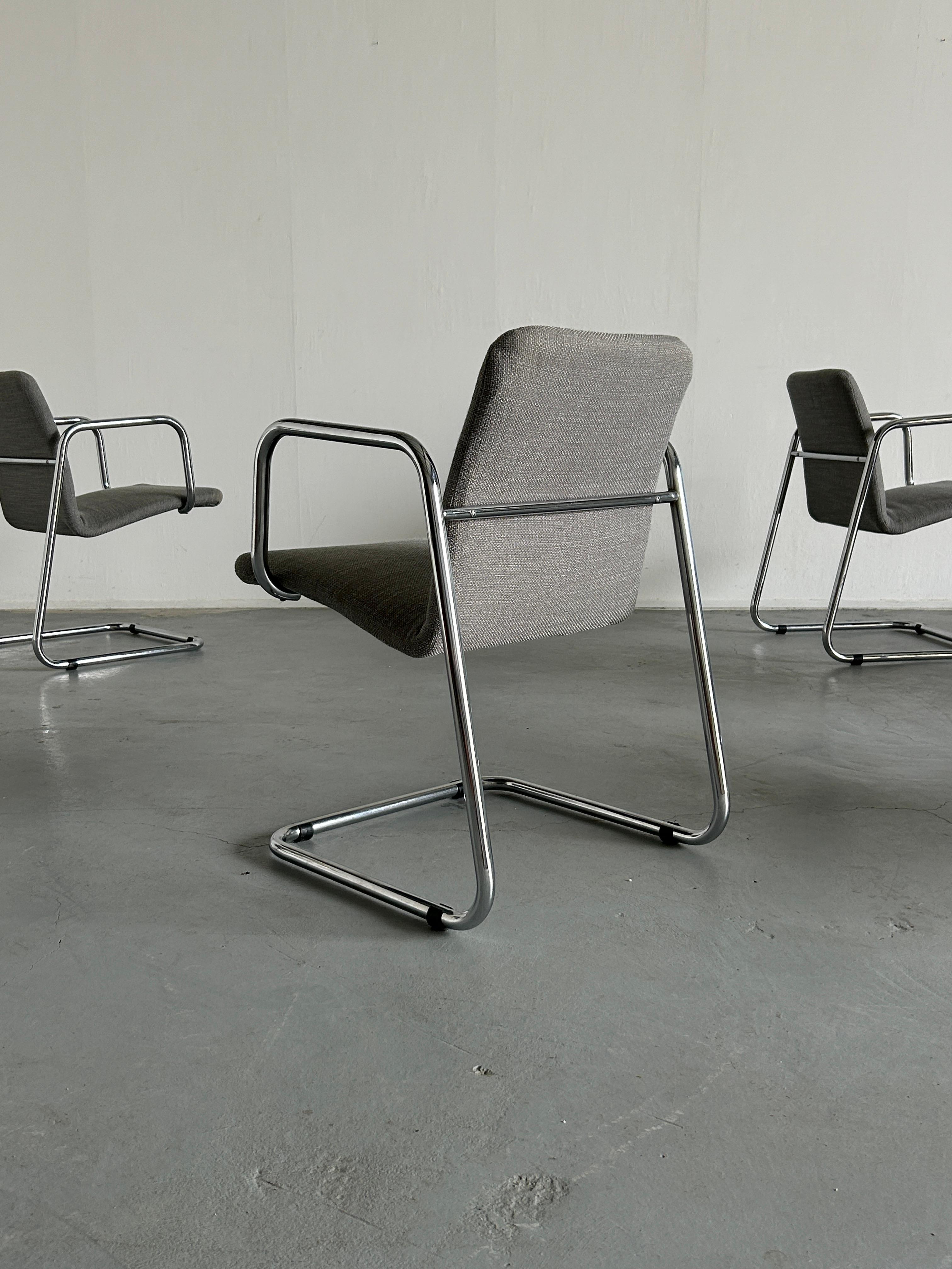 1 of 6 Italian Space Age Chromed Tubular Steel Cantilever Lounge Armchairs, 70s For Sale 6