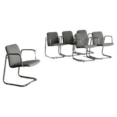 Used 1 of 6 Italian Space Age Chromed Tubular Steel Cantilever Lounge Armchairs, 70s