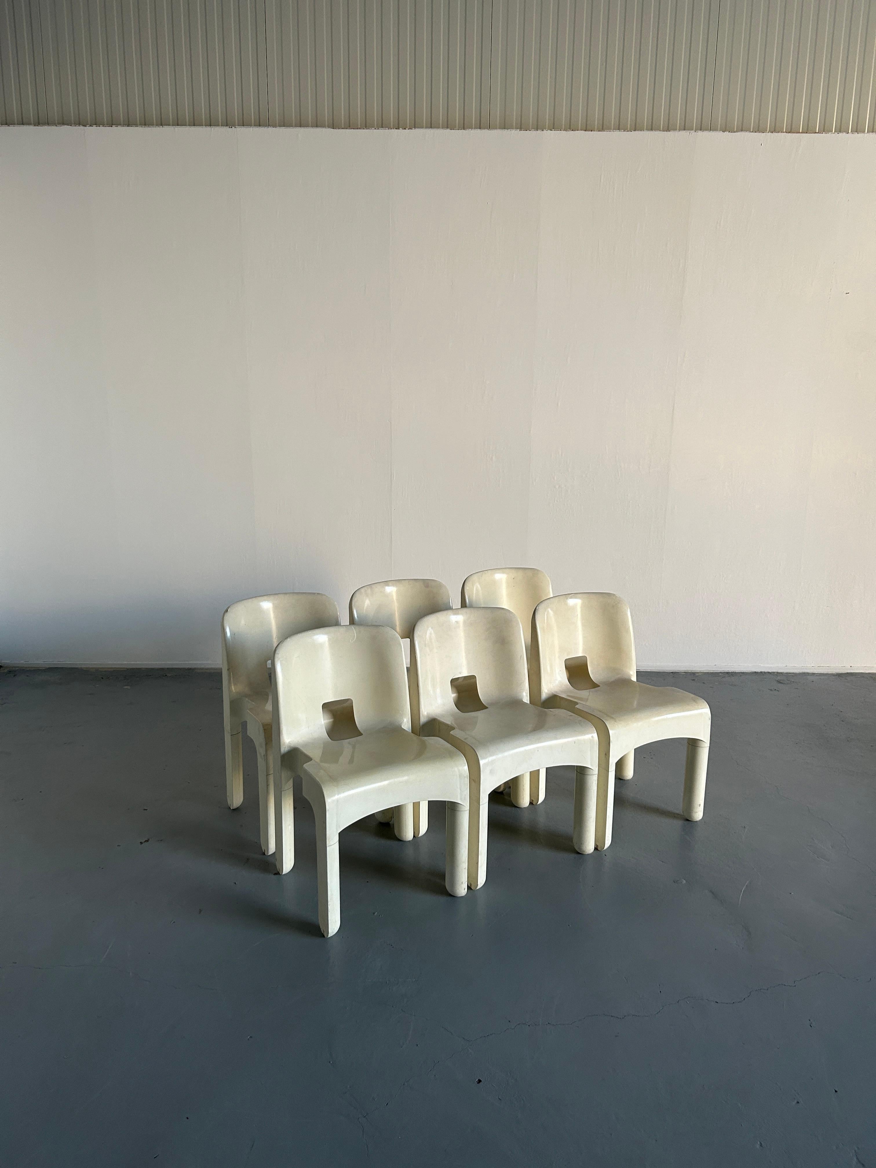 1 of 6 Joe Colombo Model '4867' or 'Universale' White Edition Chairs for Kartell 3