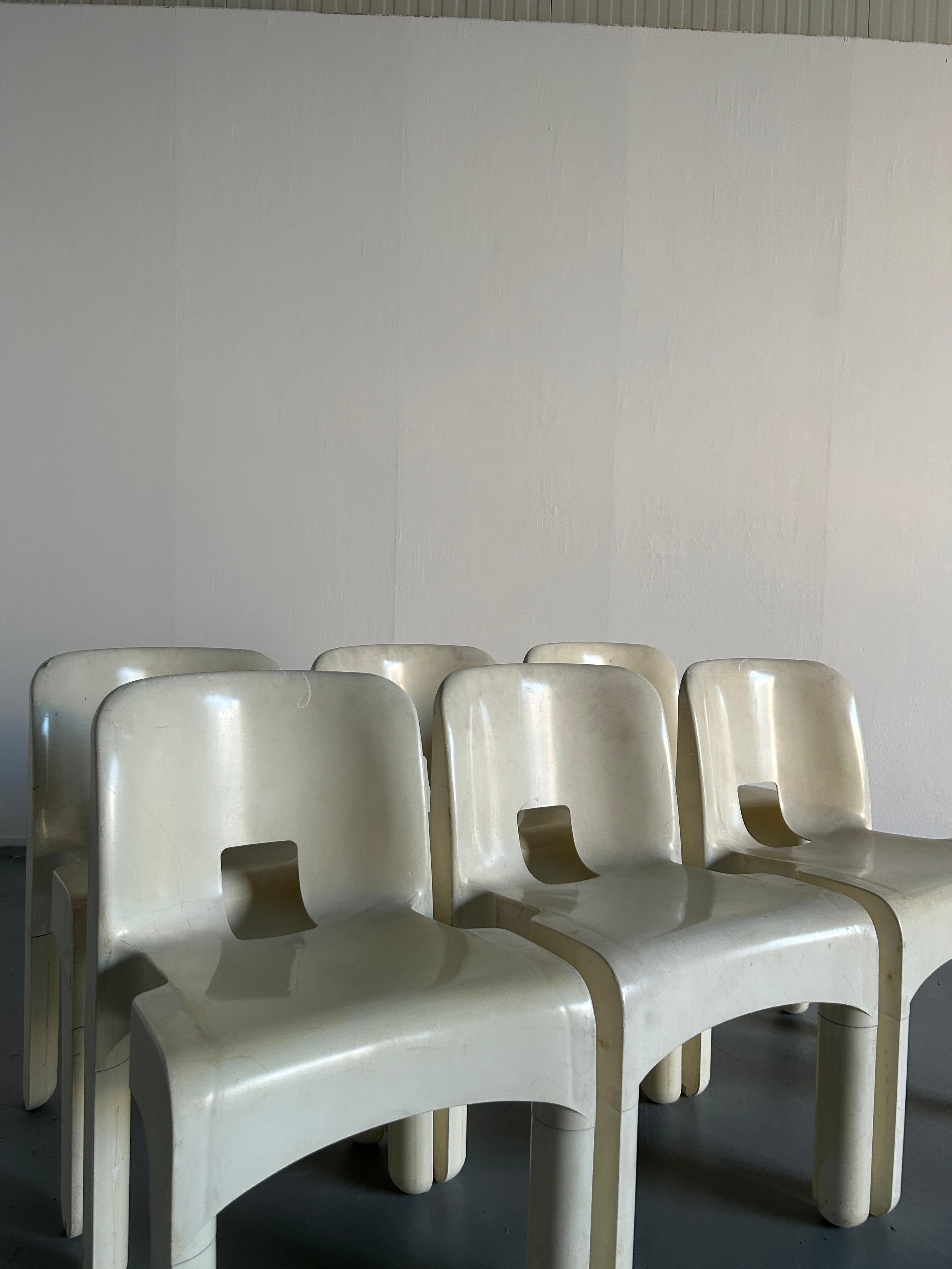 1 of 6 Joe Colombo Model '4867' or 'Universale' White Edition Chairs for Kartell 4