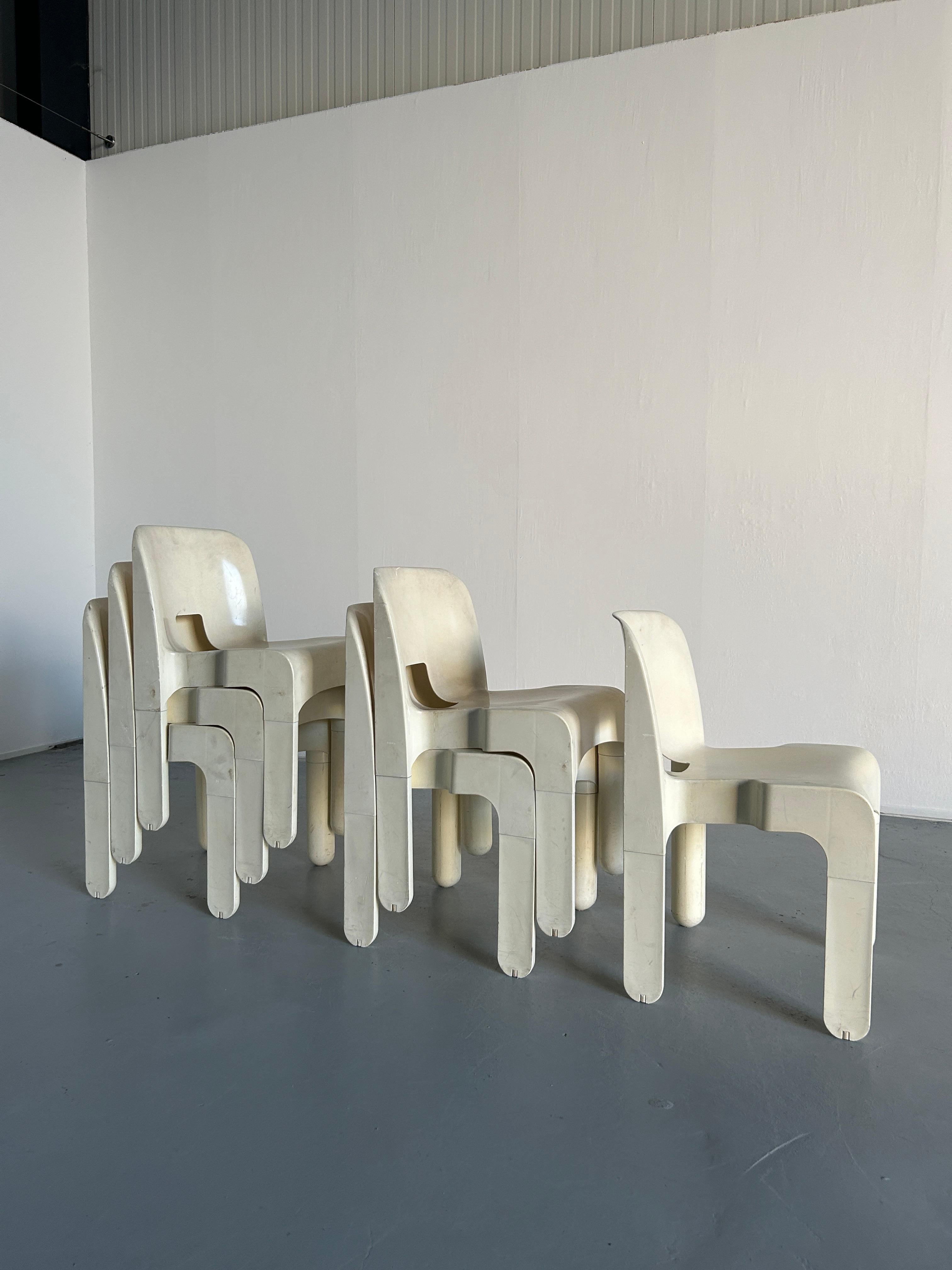 1 of 6 Joe Colombo Model '4867' or 'Universale' White Edition Chairs for Kartell 1