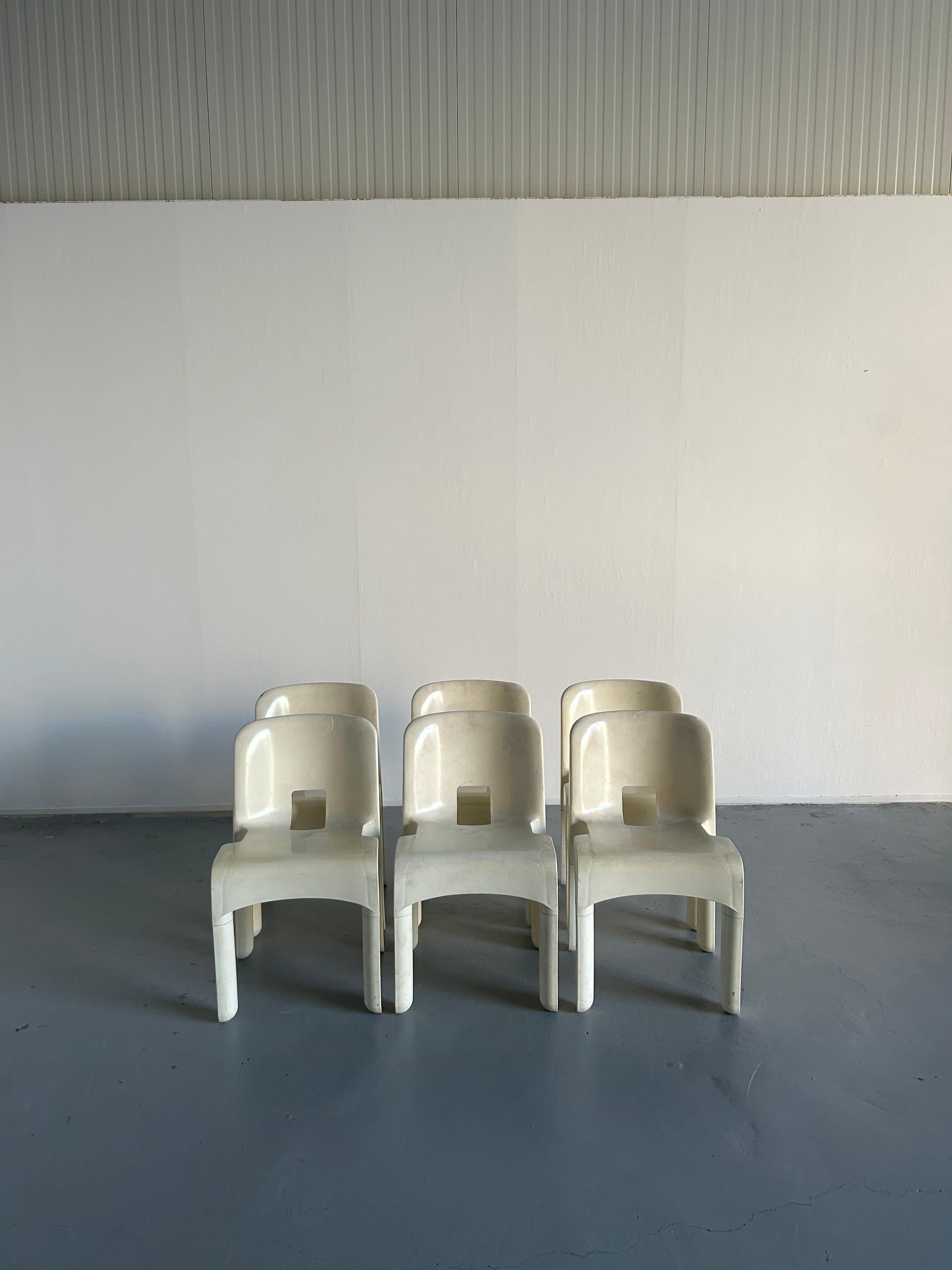 1 of 6 Joe Colombo Model '4867' or 'Universale' White Edition Chairs for Kartell 2