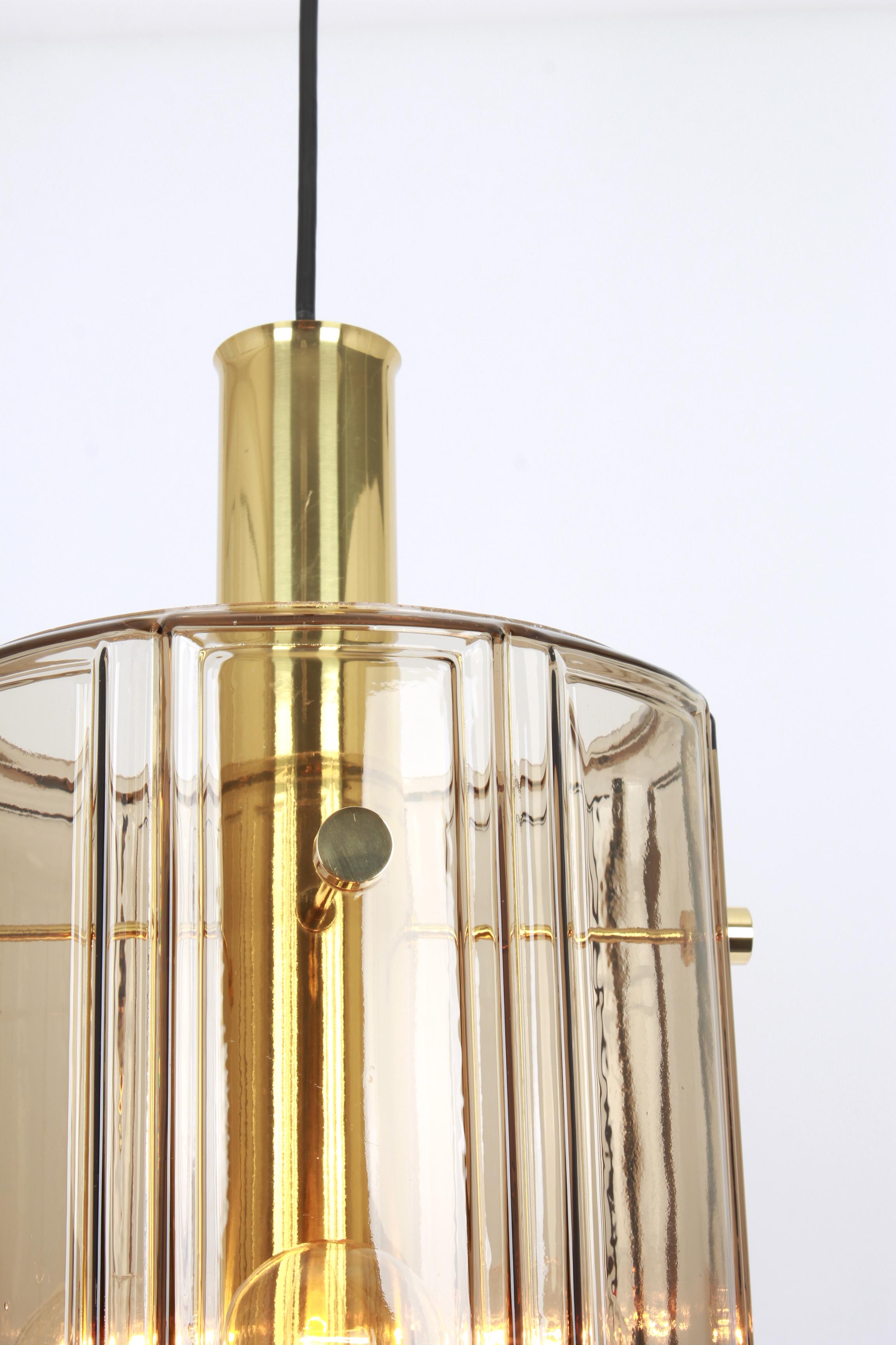 Smoked Glass 1 of 3 Large Lantern Form Pendant Glass Shade by Limburg, Germany, 1960s For Sale
