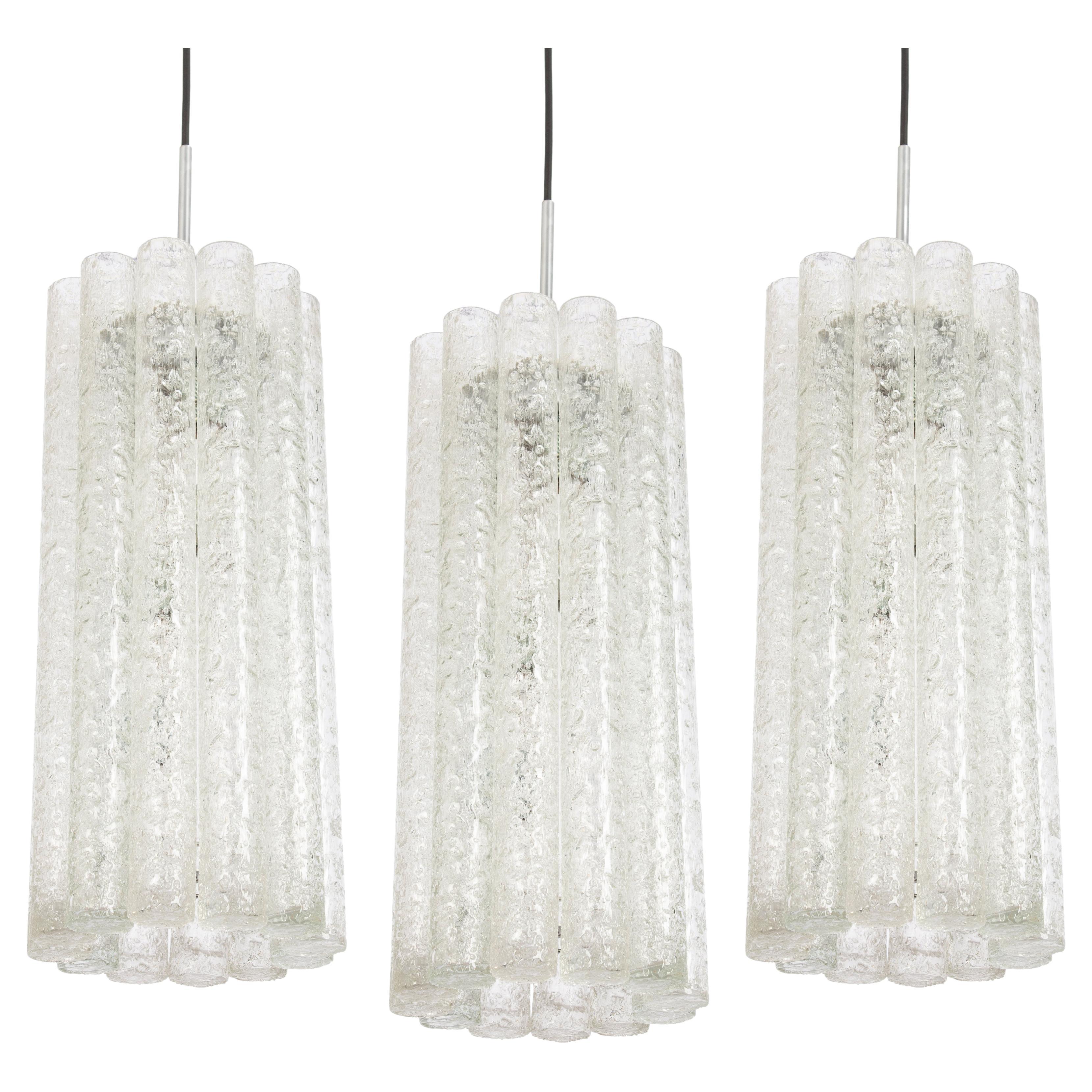 1 of 6 Large Murano Tubes Pendant Lights by Doria, 1970s For Sale