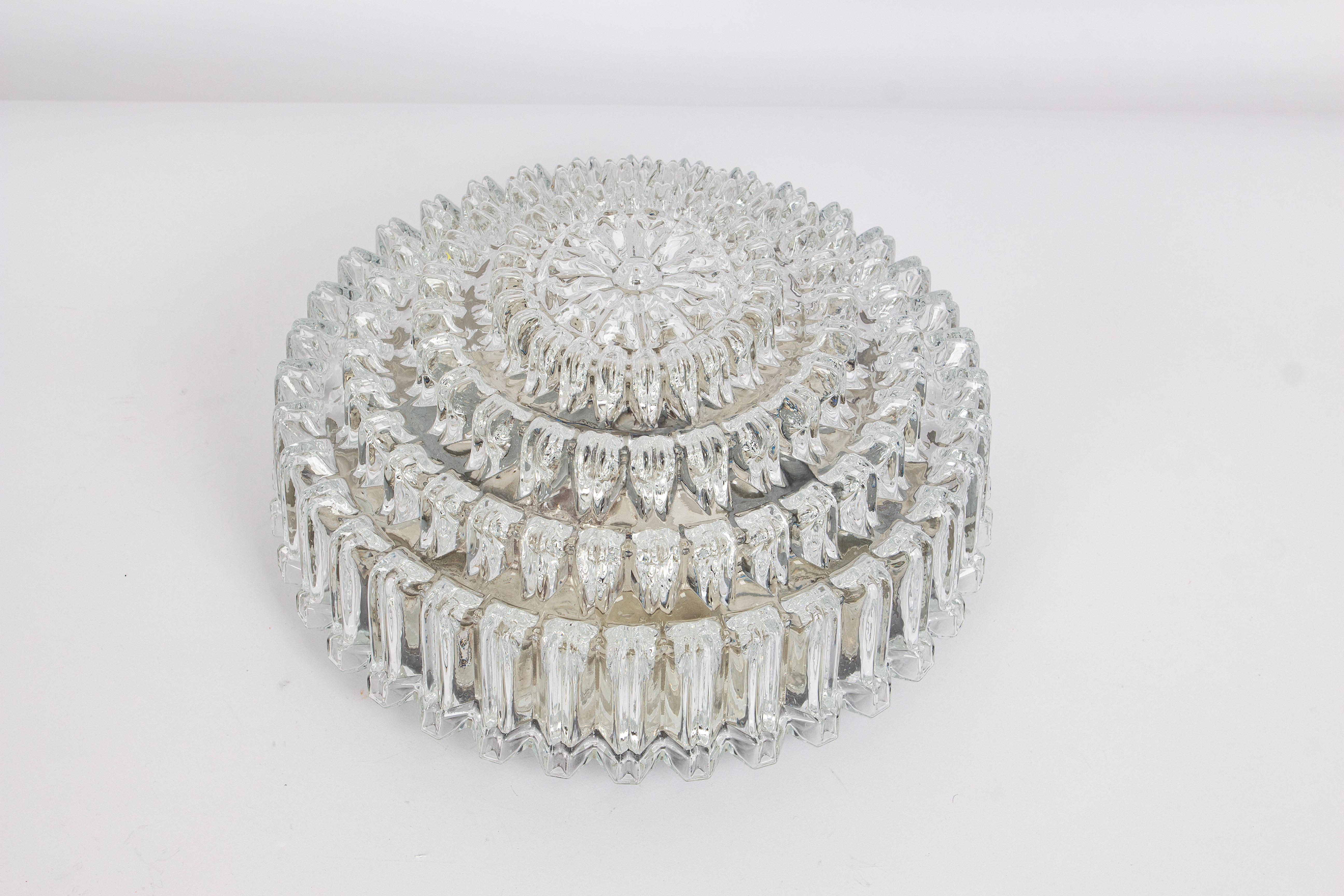 Mid-Century Modern 1 of 6 Large Round Textured Glass Flushmount by Limburg, Germany, 1970s For Sale