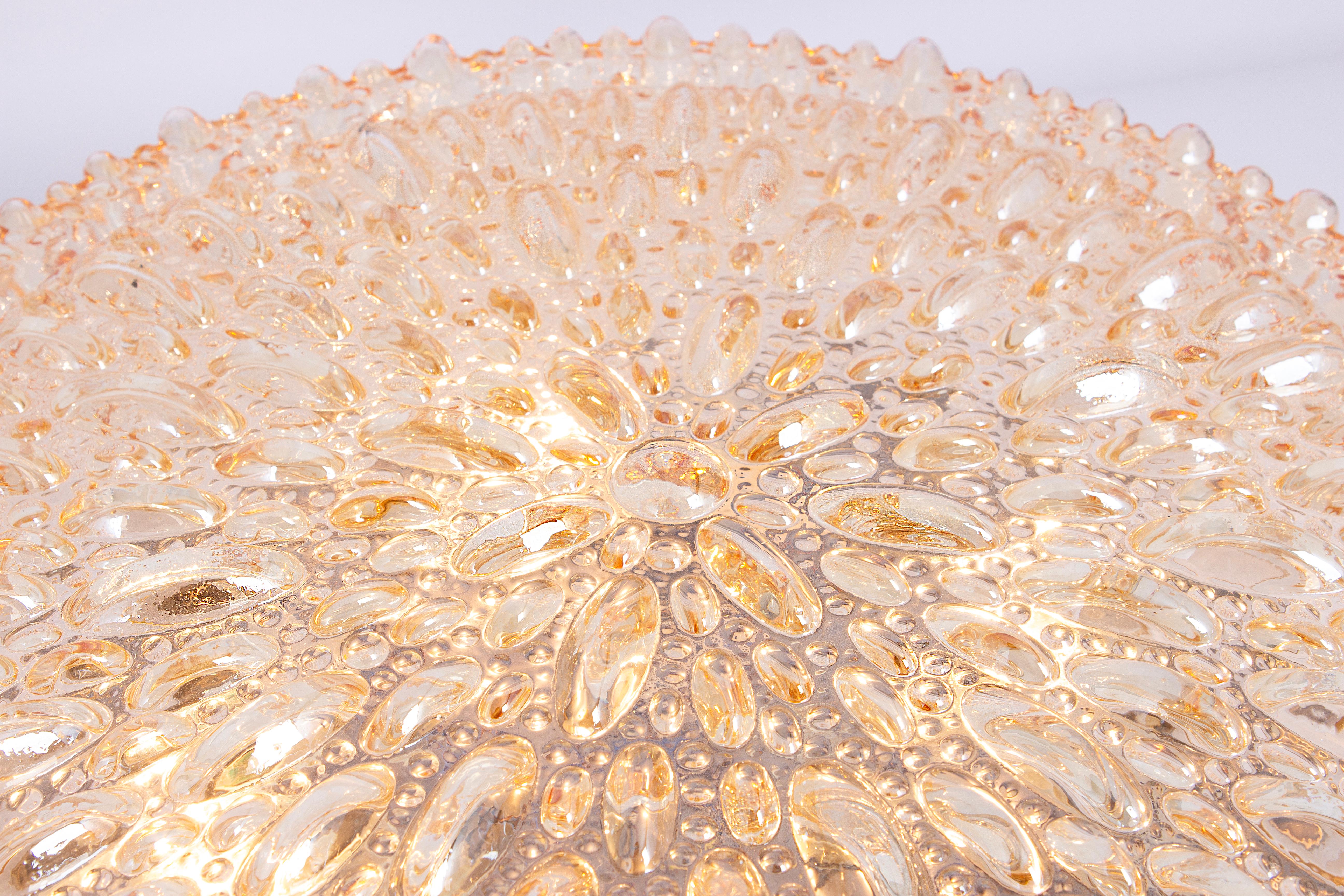 Mid-Century Modern 1 of 6 Large Round Textured Glass Flushmount by Limburg, Germany, 1970s For Sale