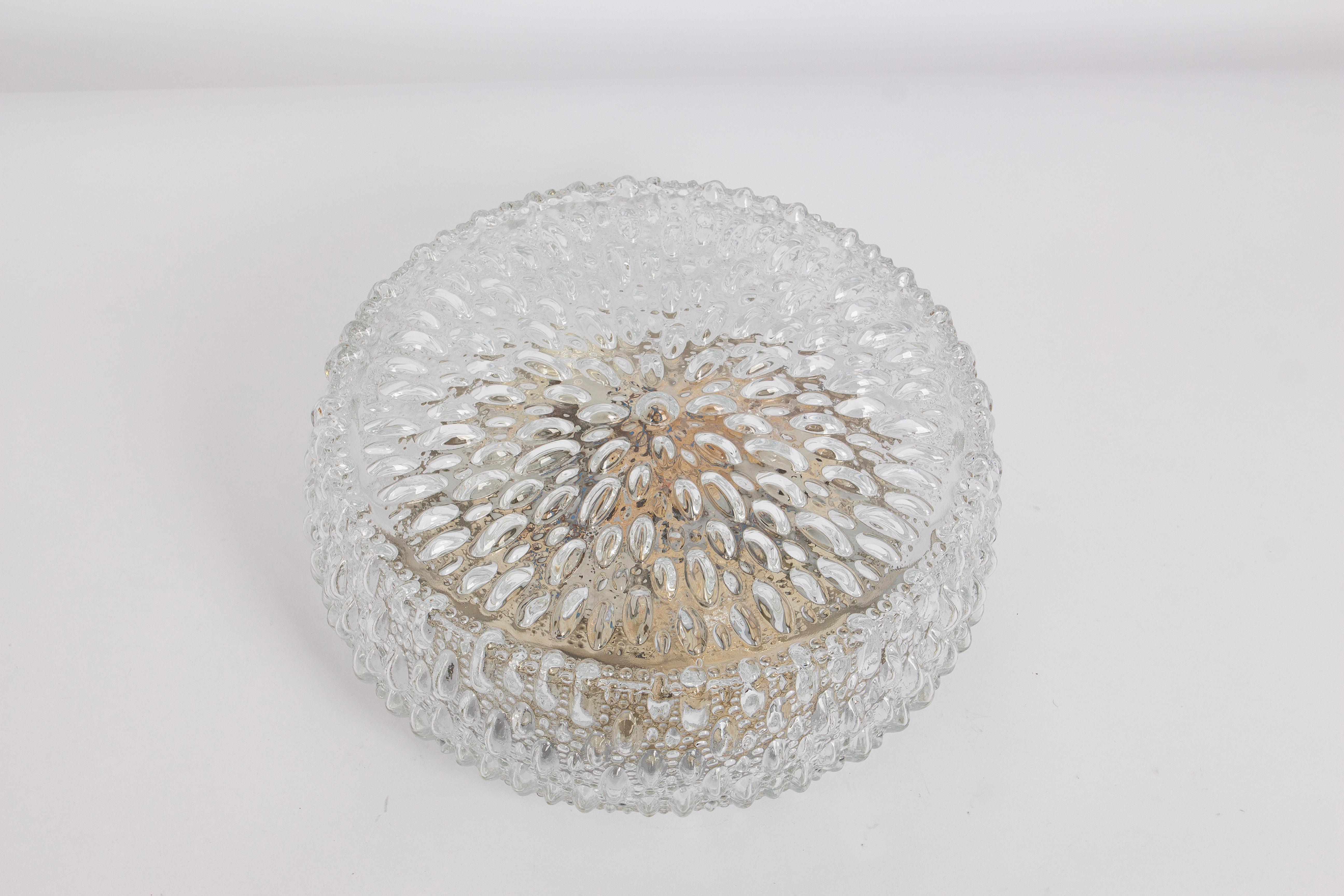 1 of 6 Large Round Textured Glass Flushmount by Limburg, Germany, 1970s In Good Condition For Sale In Aachen, NRW
