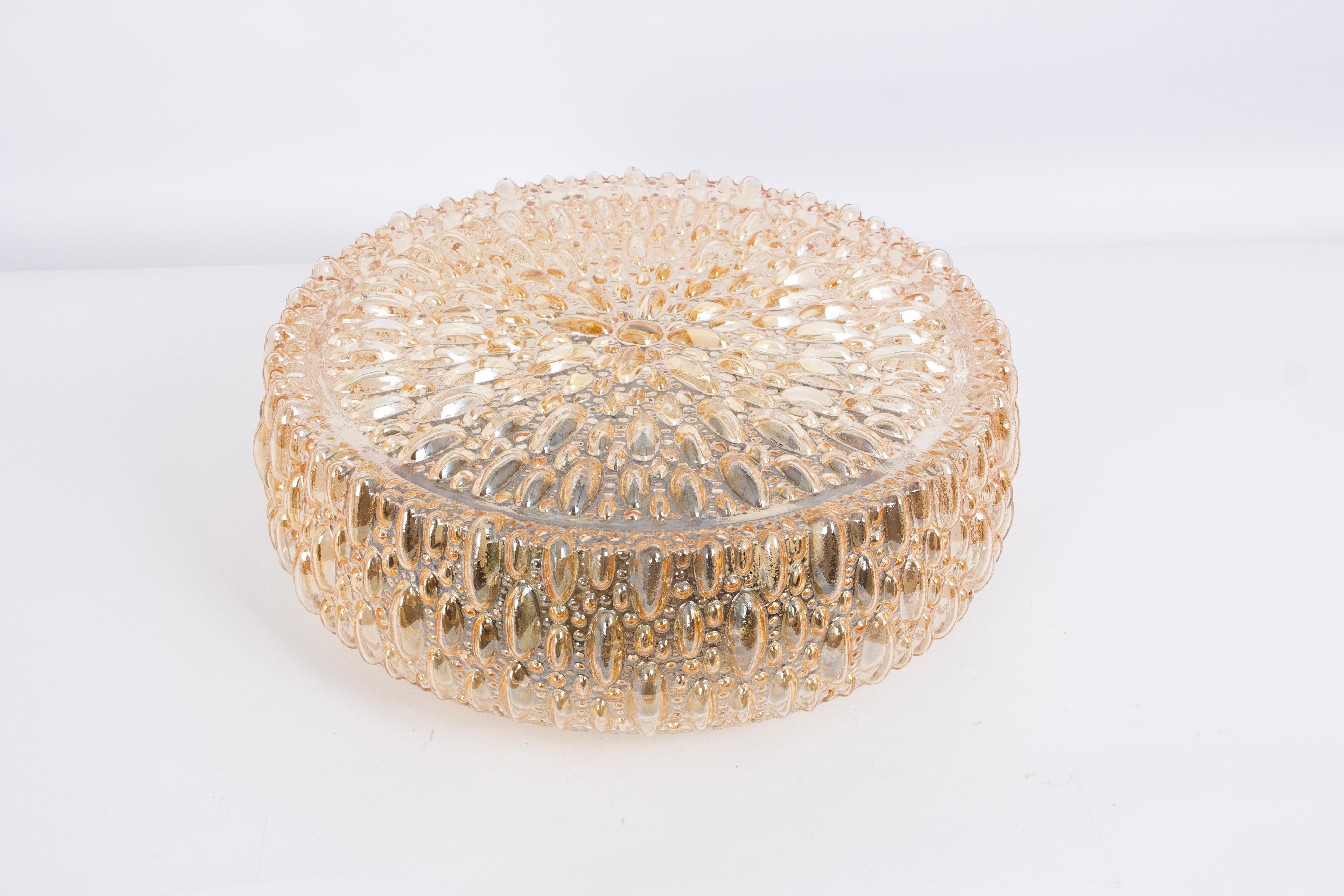 Late 20th Century 1 of 6 Large Round Textured Glass Flushmount by Limburg, Germany, 1970s For Sale