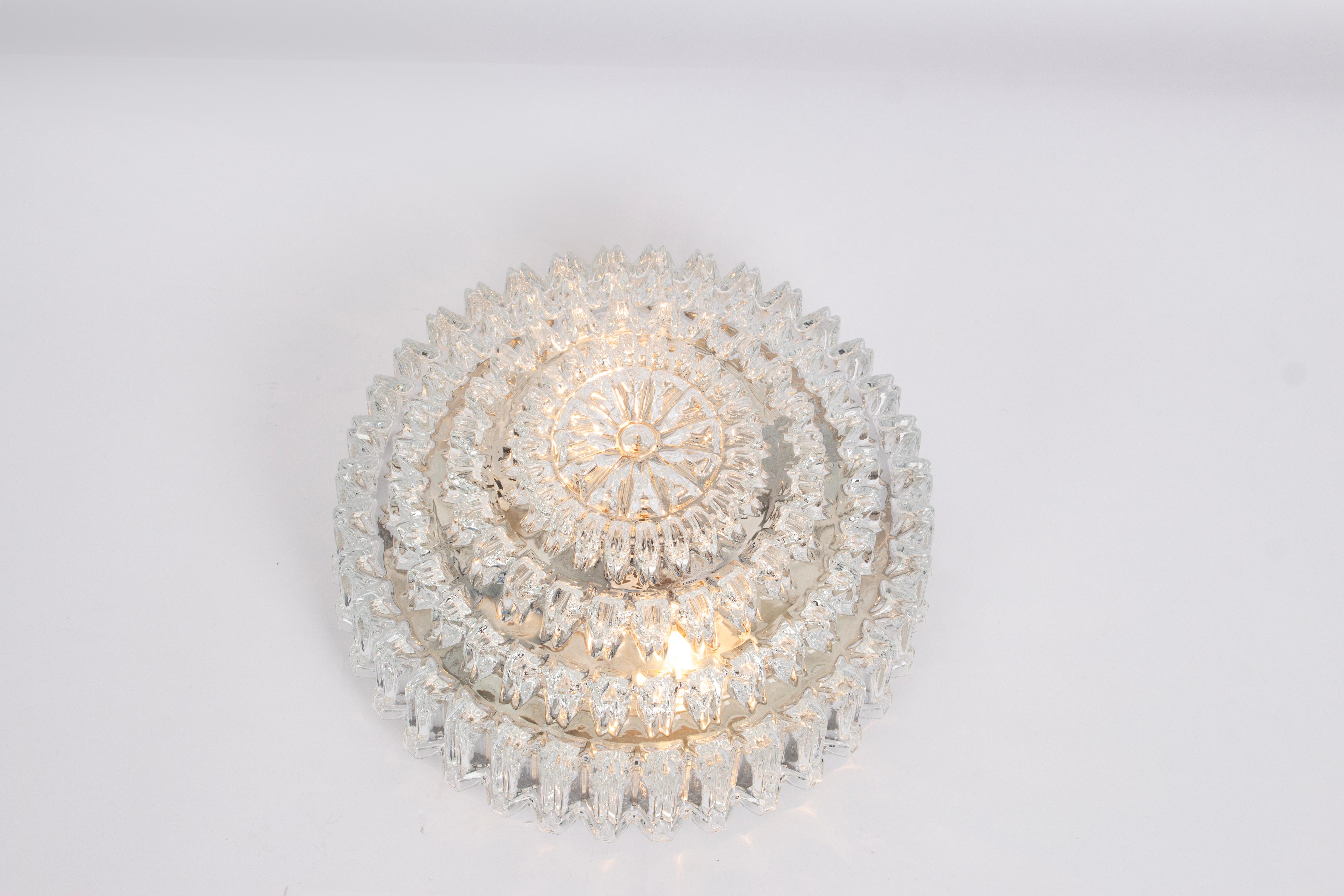 Metal 1 of 6 Large Round Textured Glass Flushmount by Limburg, Germany, 1970s For Sale