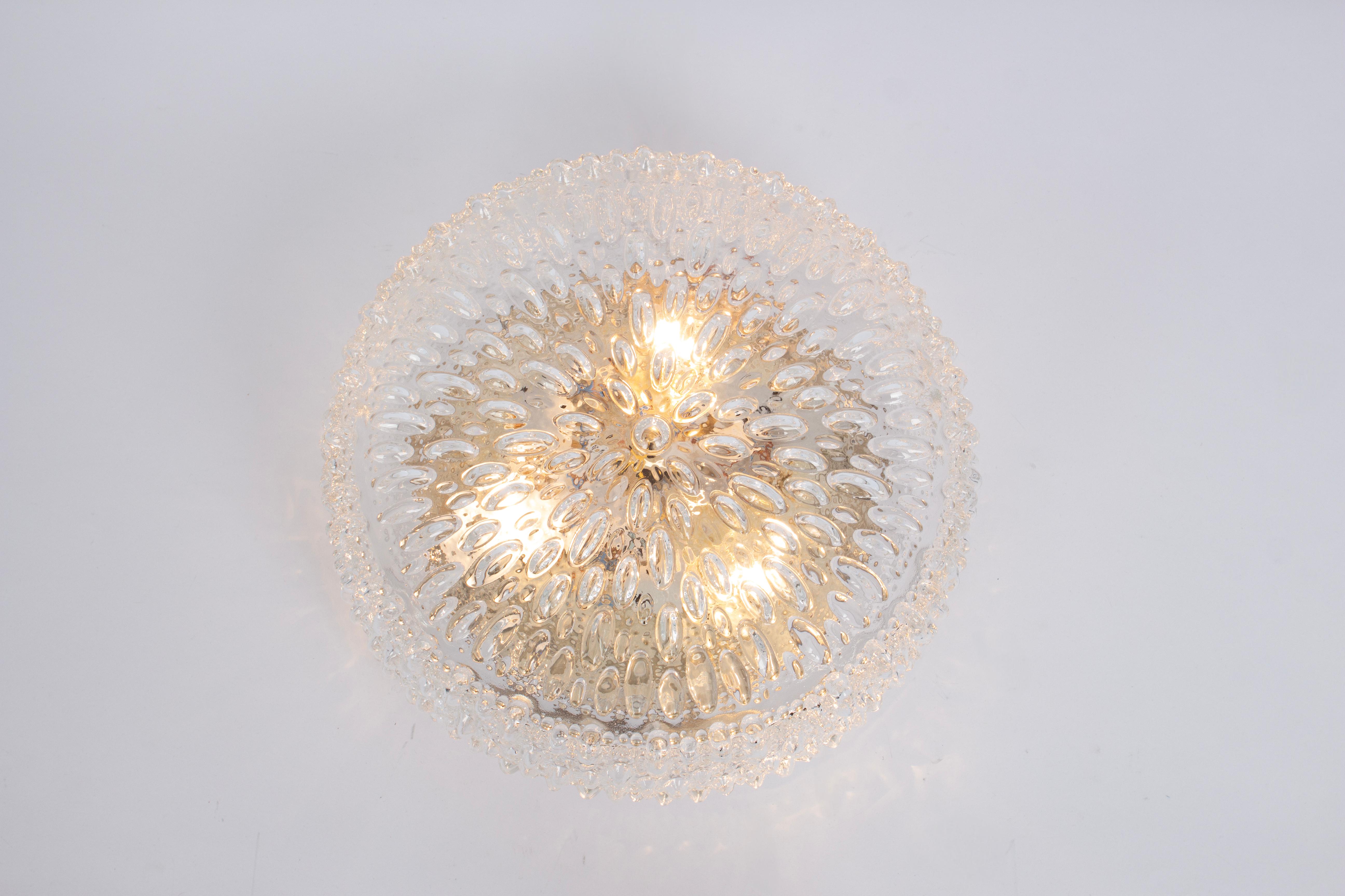 Metal 1 of 6 Large Round Textured Glass Flushmount by Limburg, Germany, 1970s For Sale