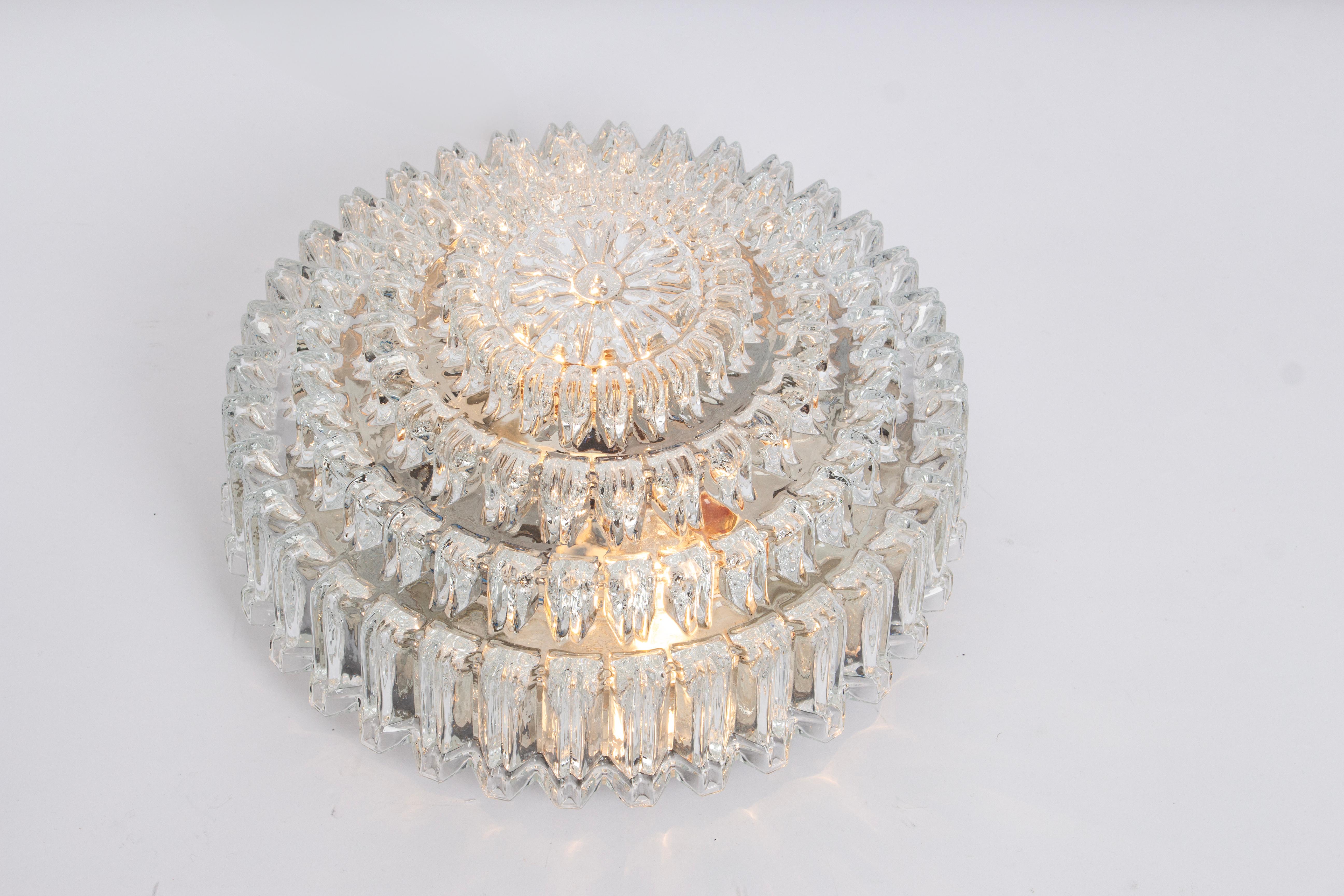 1 of 6 Large Round Textured Glass Flushmount by Limburg, Germany, 1970s For Sale 1