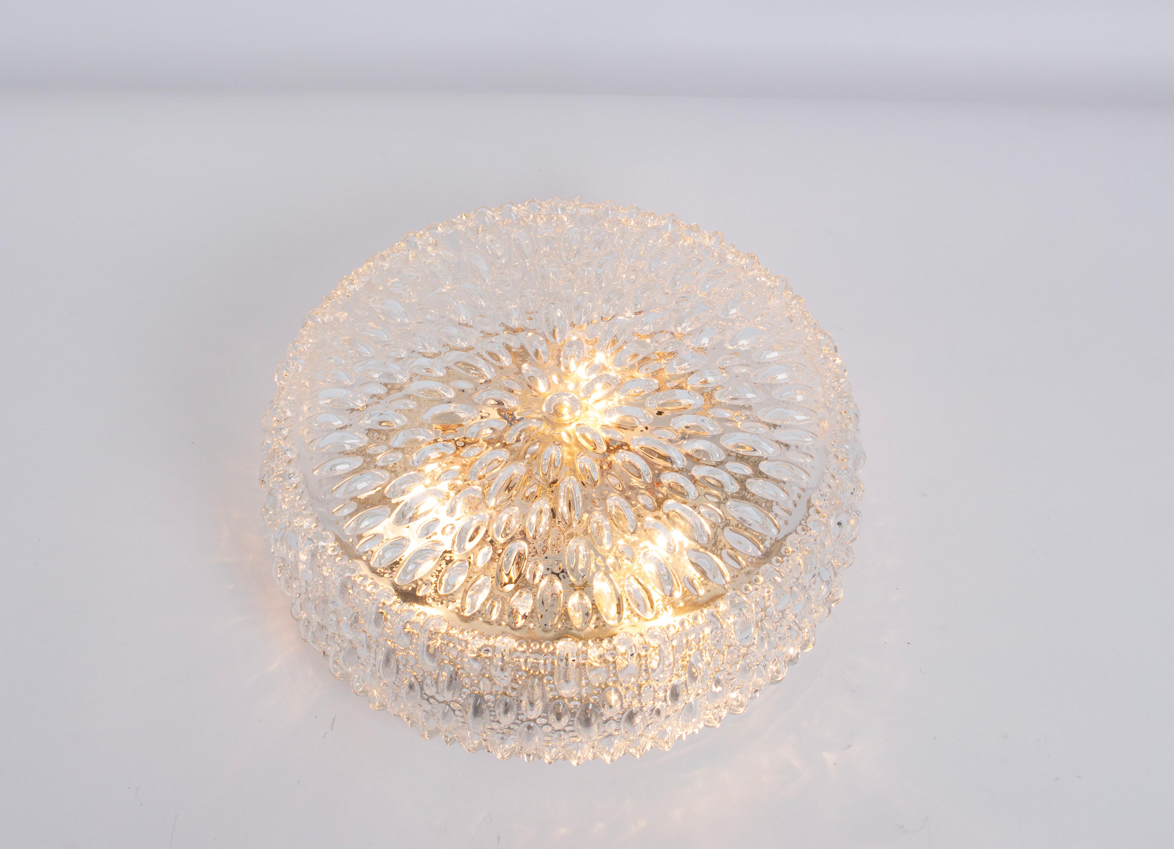 1 of 6 Large Round Textured Glass Flushmount by Limburg, Germany, 1970s For Sale 1