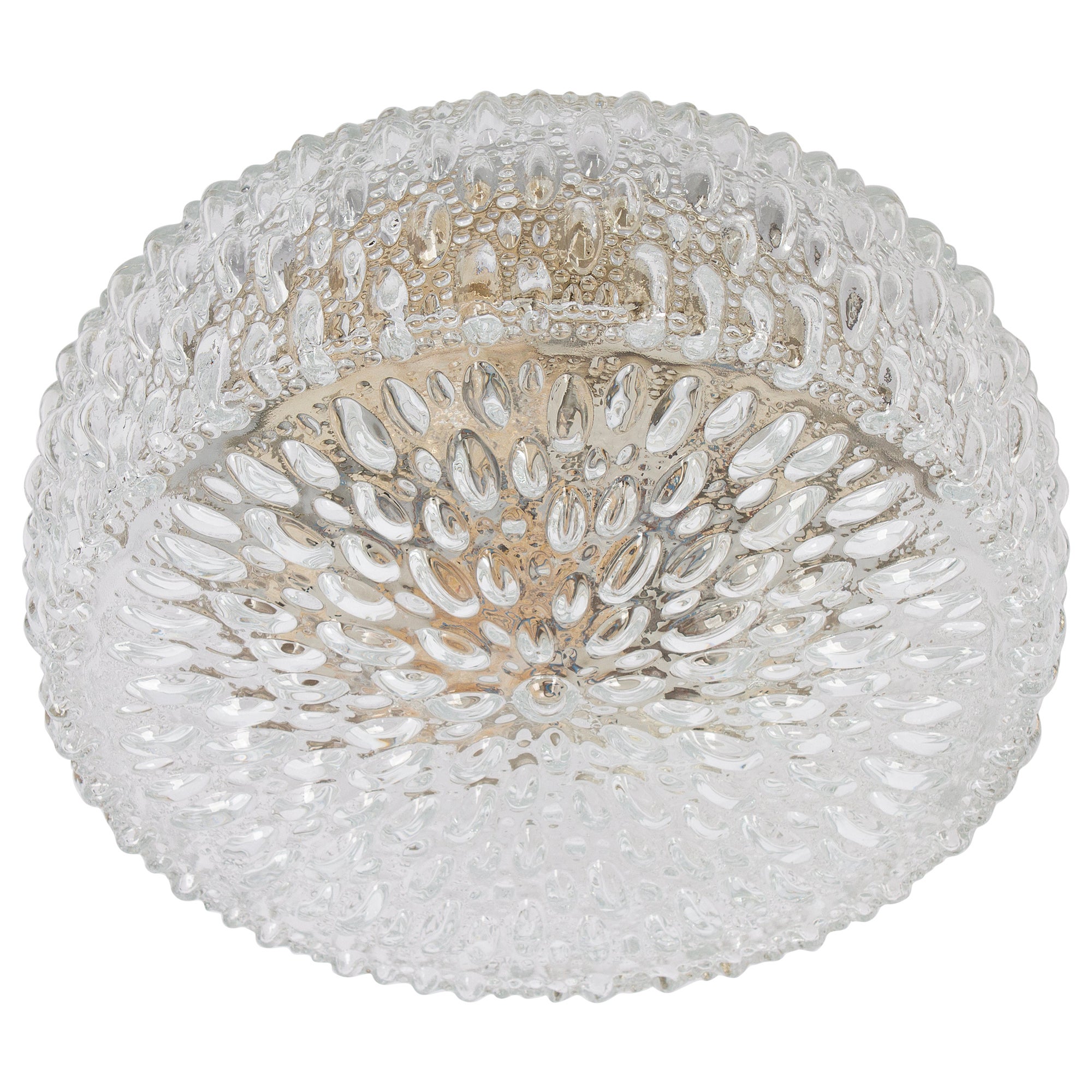 1 des 6 grands plafonniers ronds en verre texturé de Limburg, Allemagne, 1970 en vente