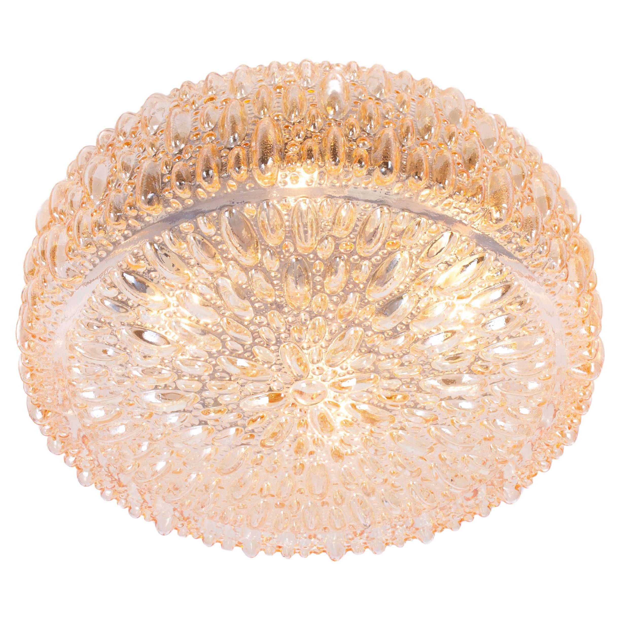 1 of 6 Large Round Textured Glass Flushmount by Limburg, Germany, 1970s For Sale