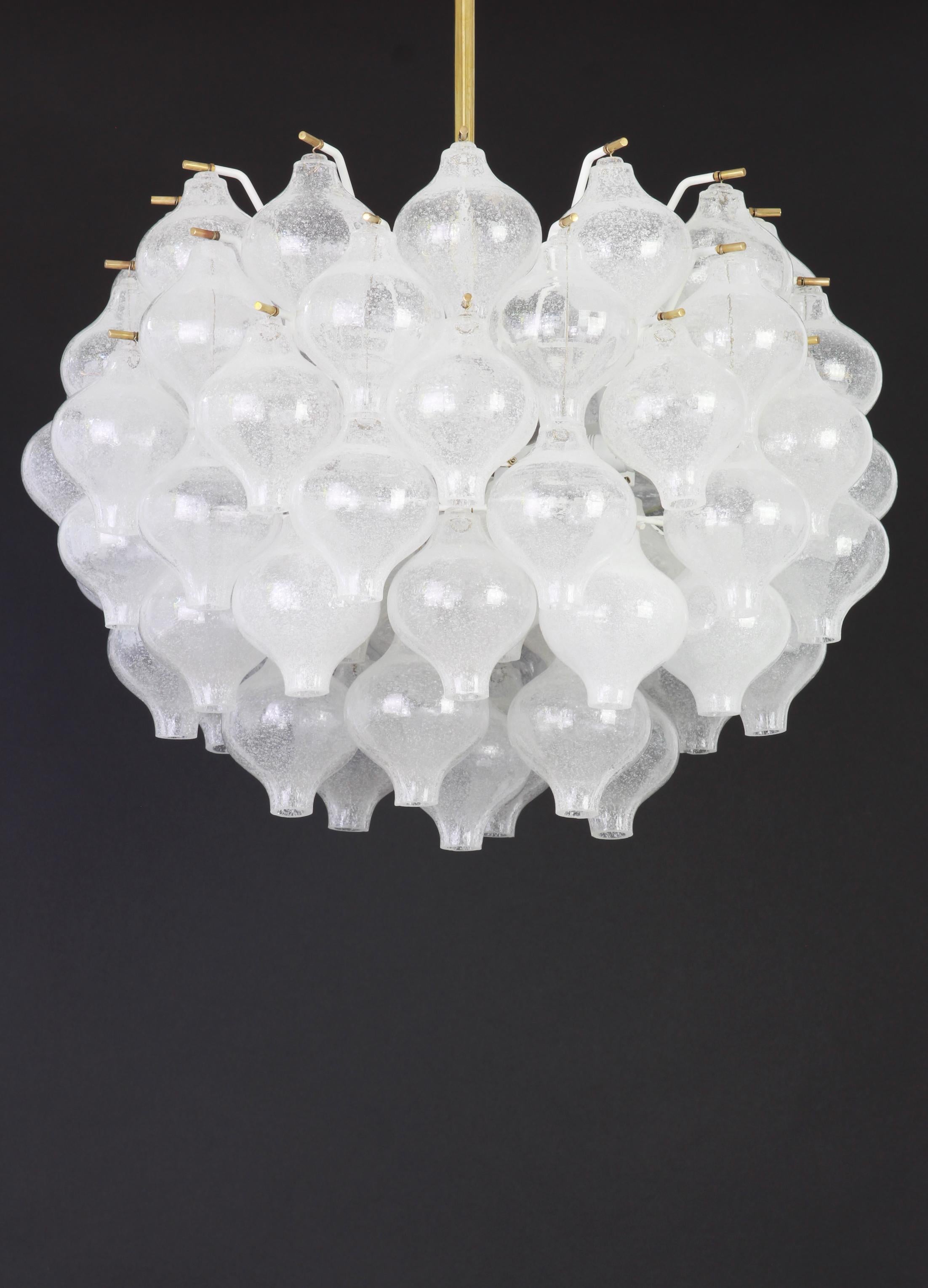 German 1 of 6 Large Tulipan Glass Chandelier by Kalmar, Austria, 1960s For Sale