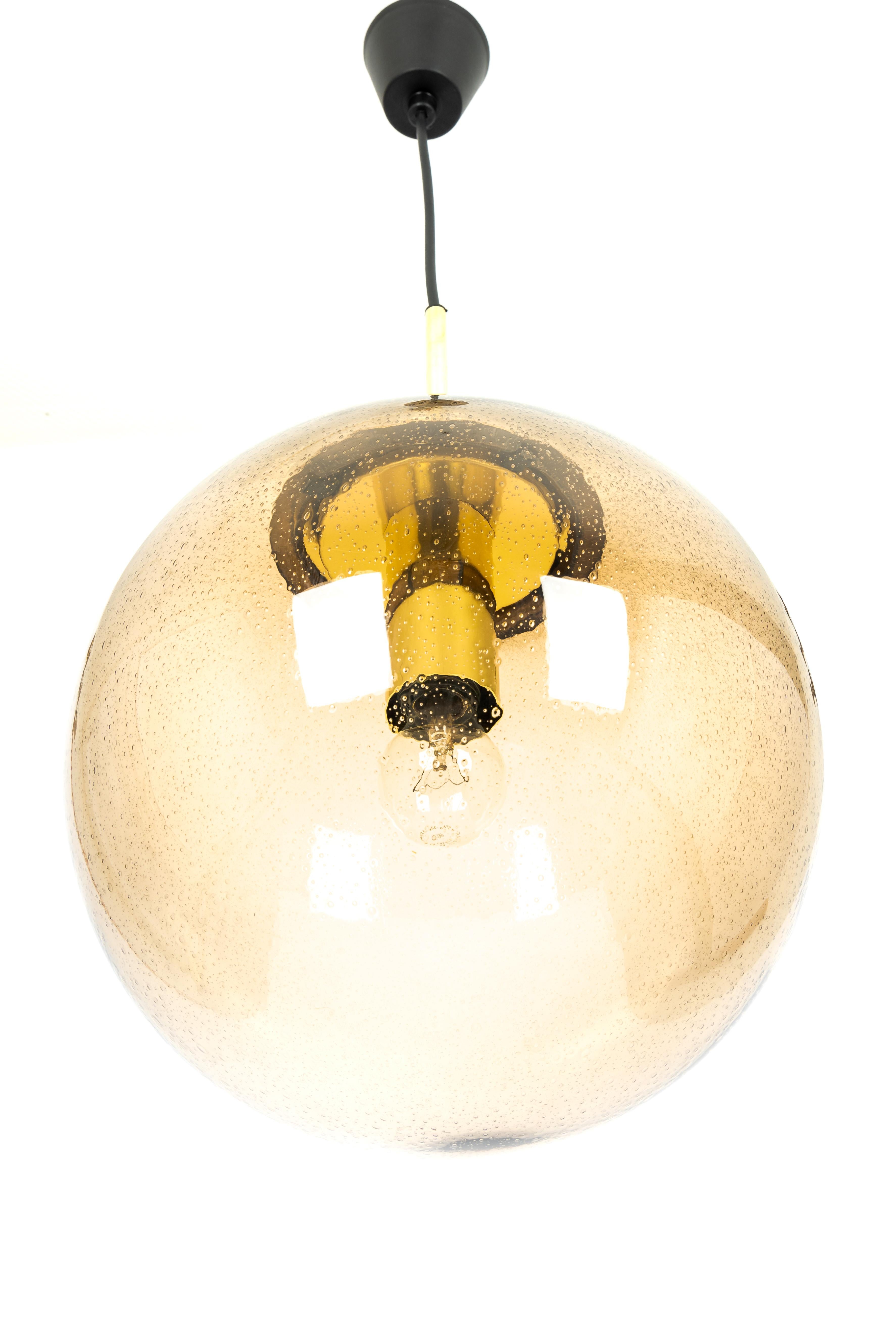 Mid-Century Modern 1 of 6 Limburg Brass with Smoked Glass Ball Pendant, Germany, 1970s For Sale