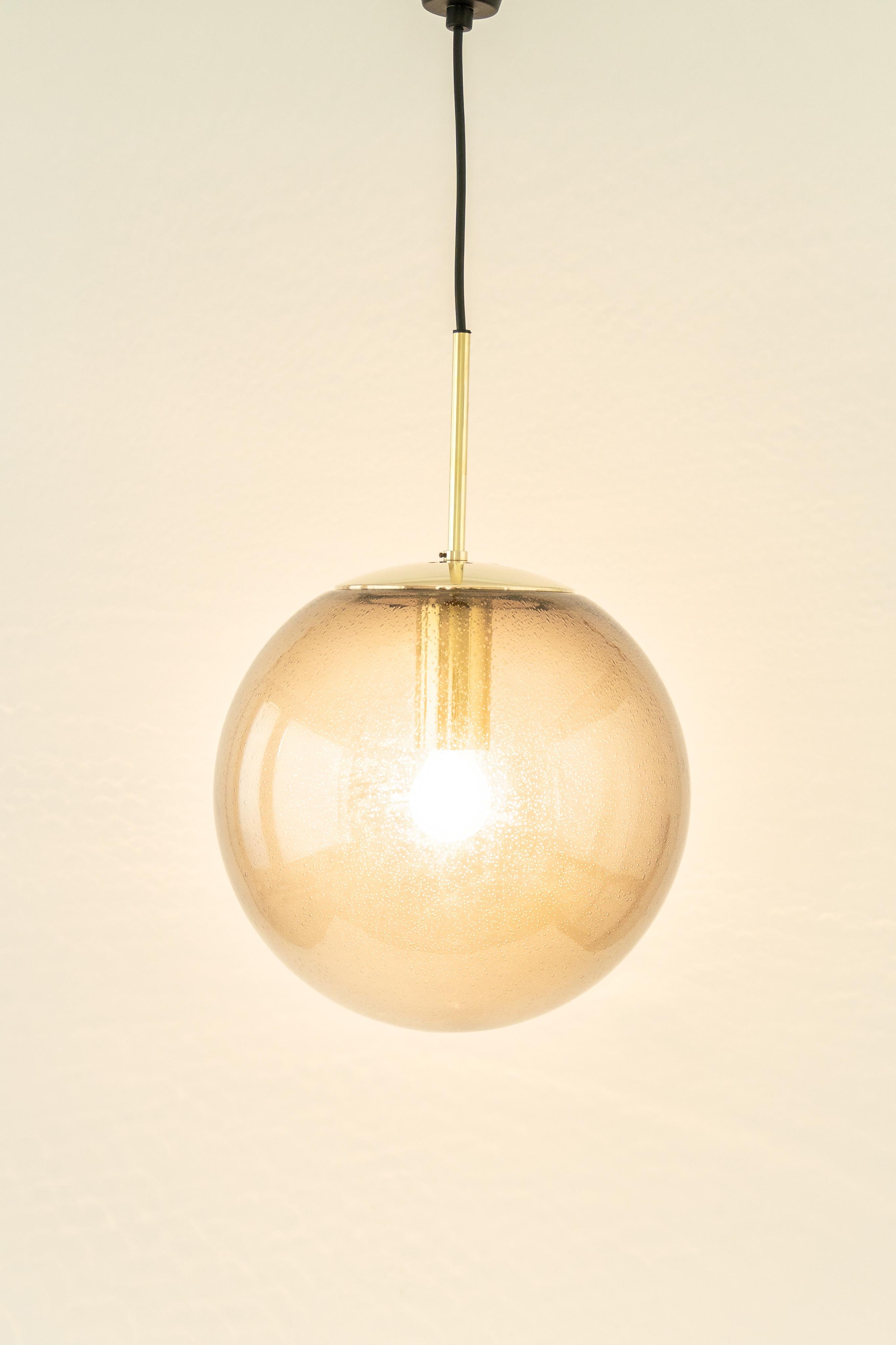 1 of 6 Limburg Brass with Smoked Glass Ball Pendant, Germany, 1970s For Sale 4