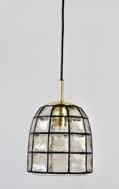 1 of 6 Limburg Mid-Century Vintage Glass & Brass Bell Pendant Light Lamp, 1960s