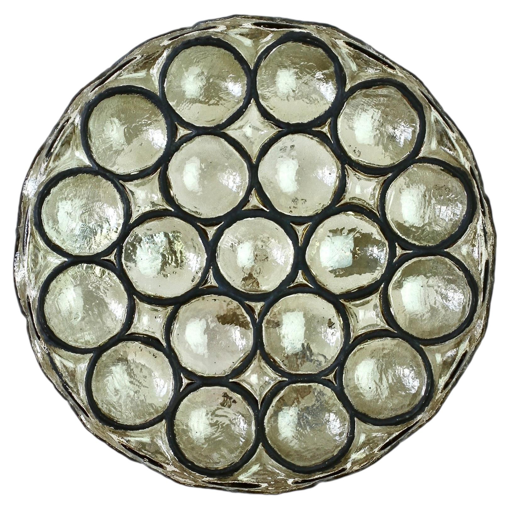 1 of 6 Limburg Vintage Round Glass Iron Rings Flush Mount Lights Lamps 1960s For Sale
