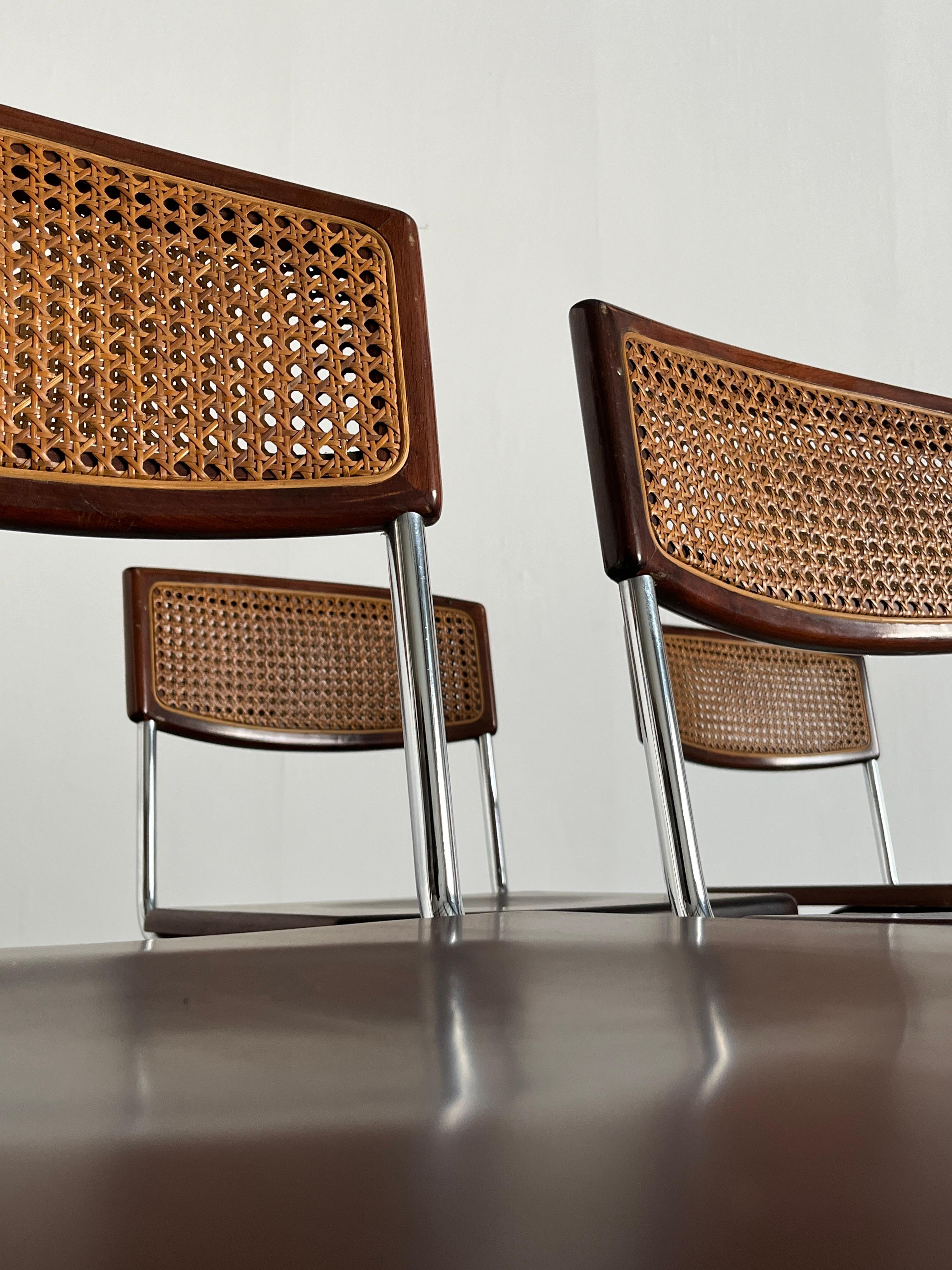 1 of 6 Mid-Century Dining Chairs in Bent Tubular Steel and Wicker Cane, 1960s 4