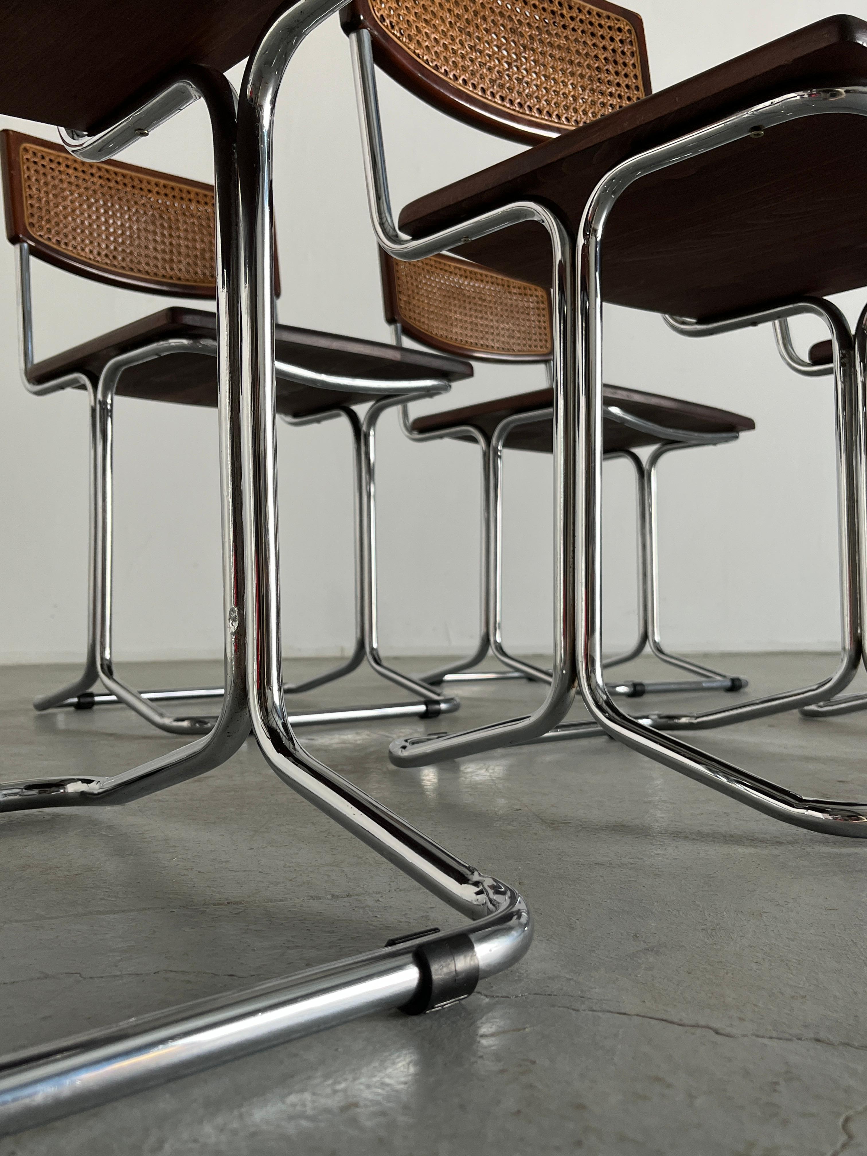 1 of 6 Mid-Century Dining Chairs in Bent Tubular Steel and Wicker Cane, 1960s 5
