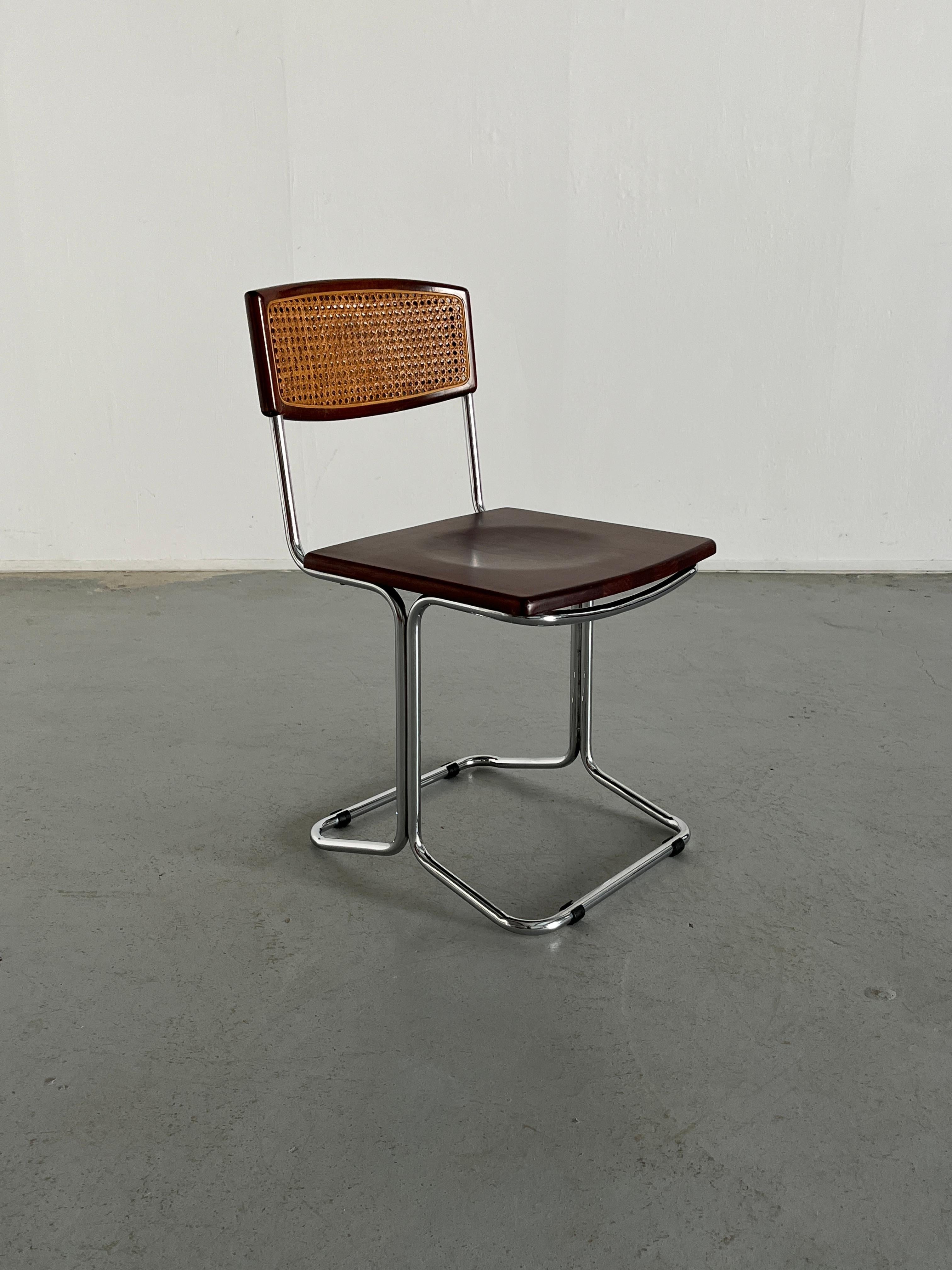 1 of 6 Mid-Century Dining Chairs in Bent Tubular Steel and Wicker Cane, 1960s 6