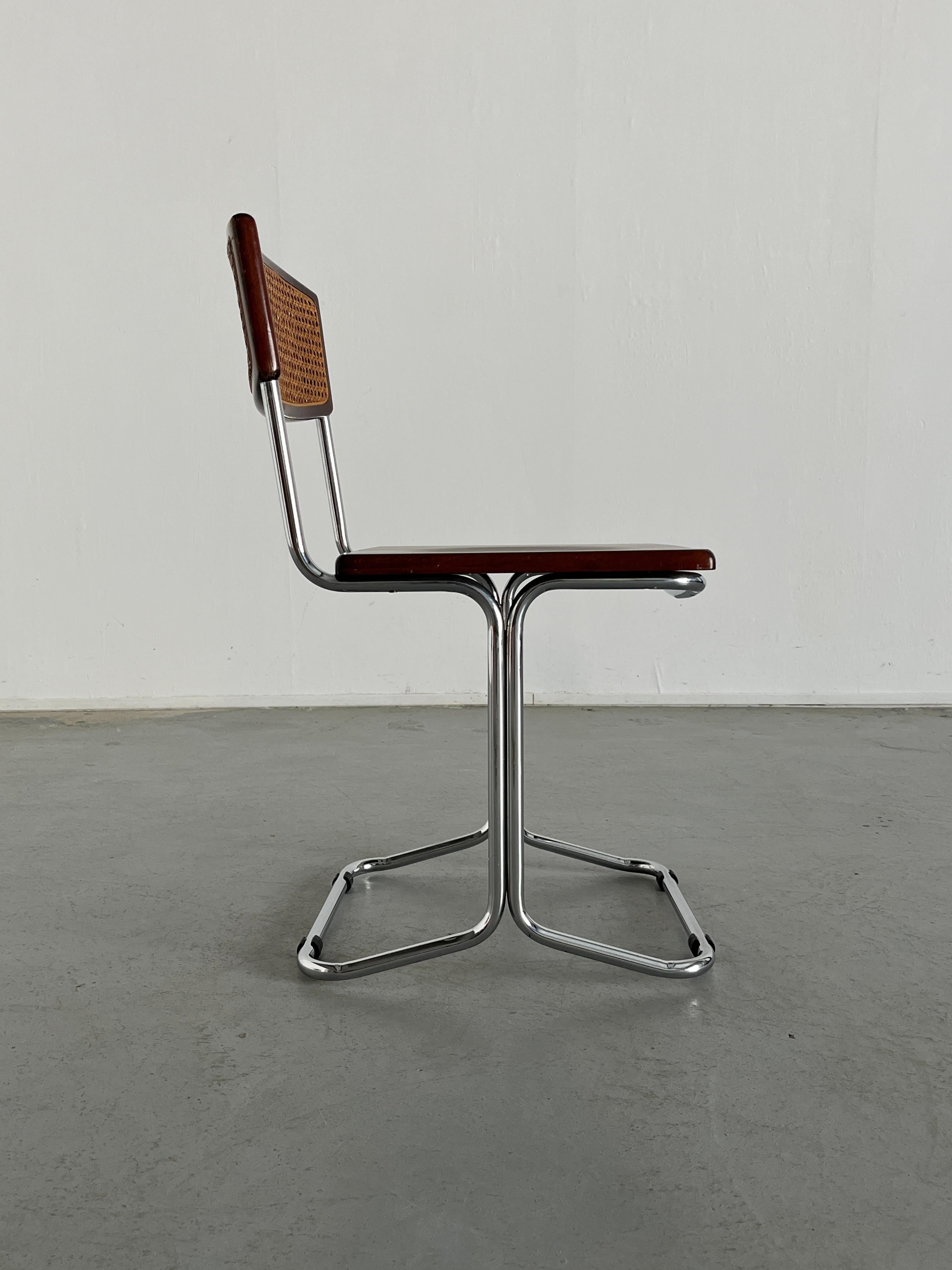 1 of 6 Mid-Century Dining Chairs in Bent Tubular Steel and Wicker Cane, 1960s 7