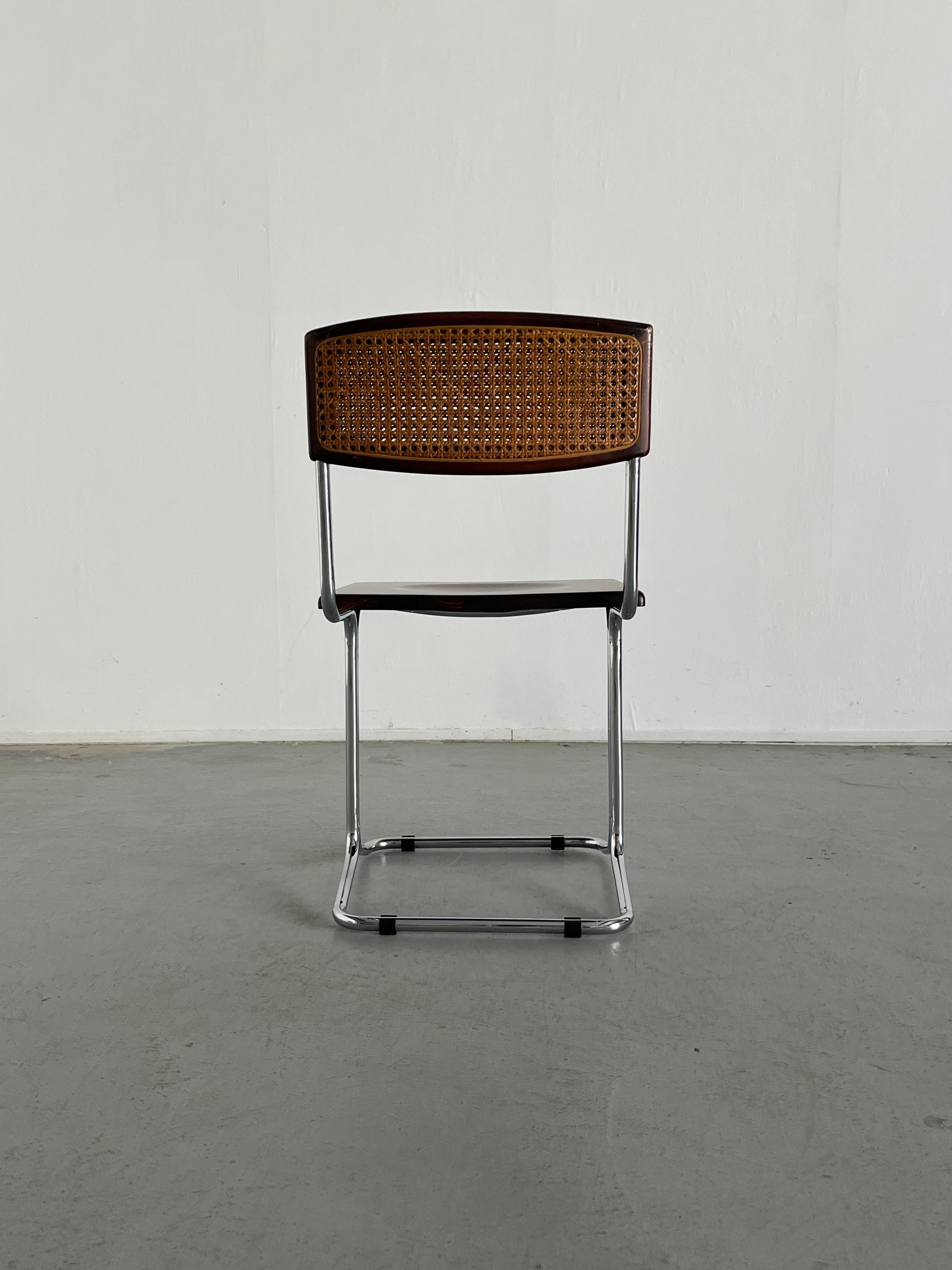 1 of 6 Mid-Century Dining Chairs in Bent Tubular Steel and Wicker Cane, 1960s 9
