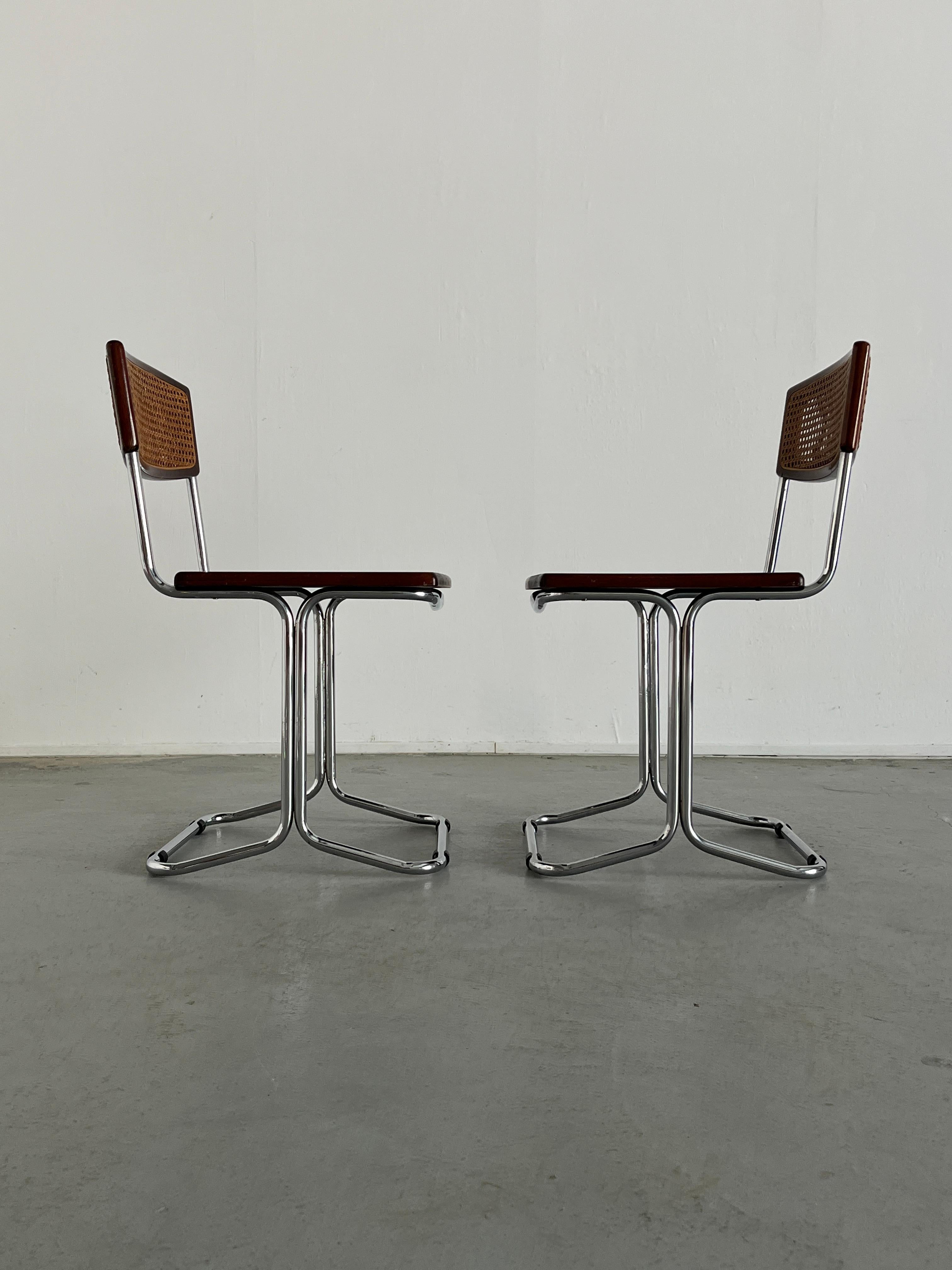 1 of 6 Mid-Century Dining Chairs in Bent Tubular Steel and Wicker Cane, 1960s 1