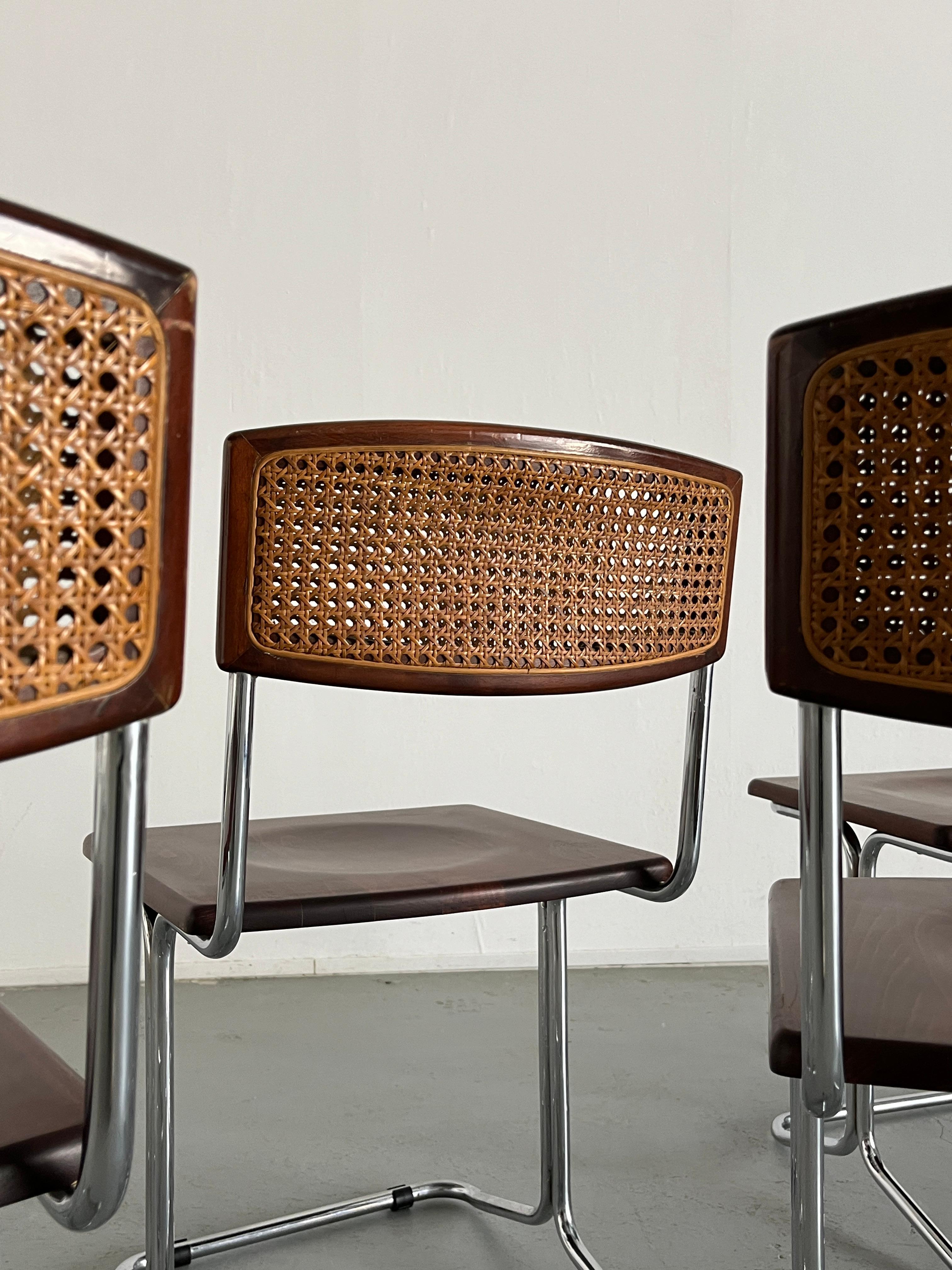 1 of 6 Mid-Century Dining Chairs in Bent Tubular Steel and Wicker Cane, 1960s 3