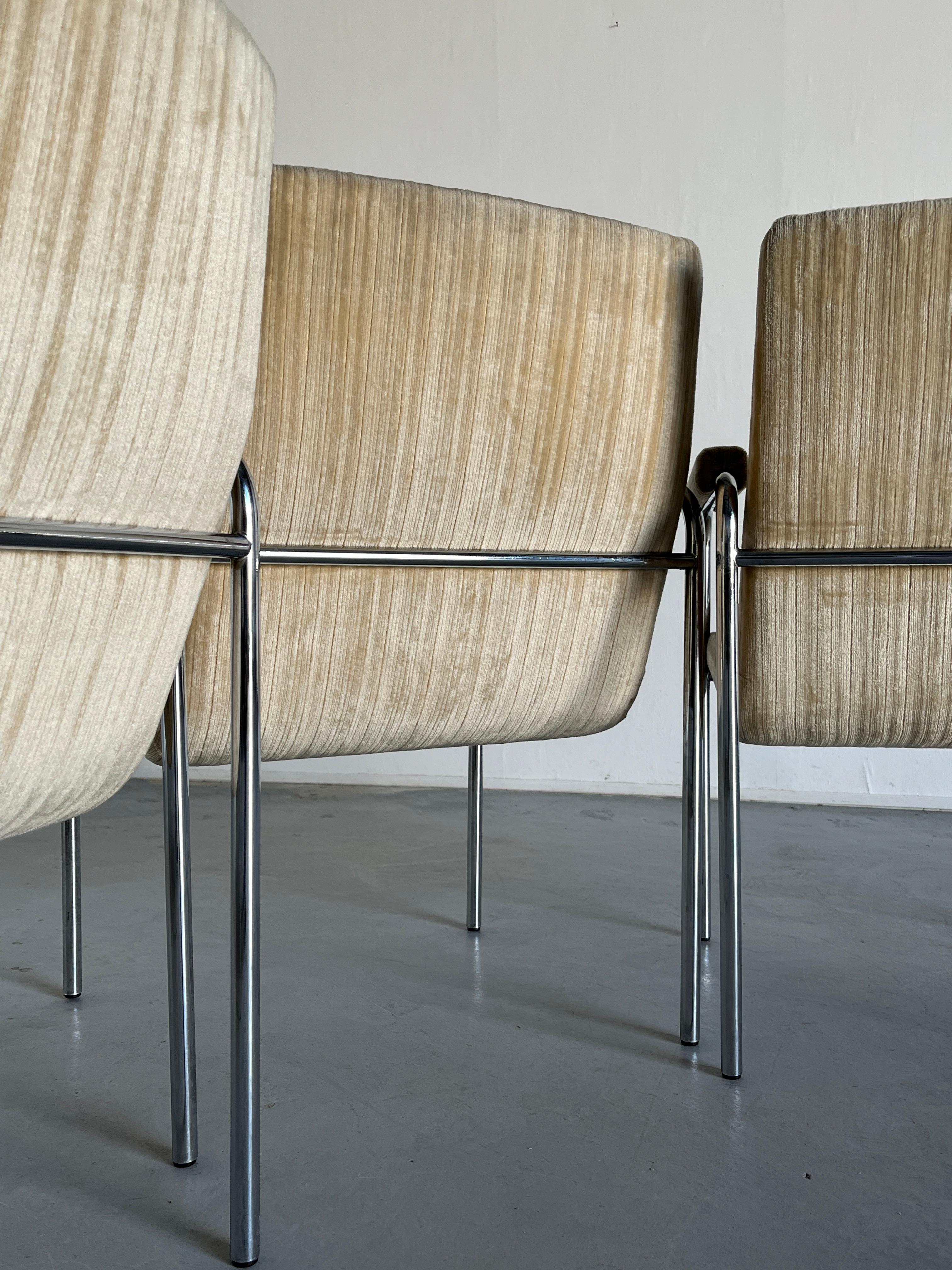1 of 6 Mid-Century Modern Chromed Steel and Upholstery Armchairs, Germany 1970s 5