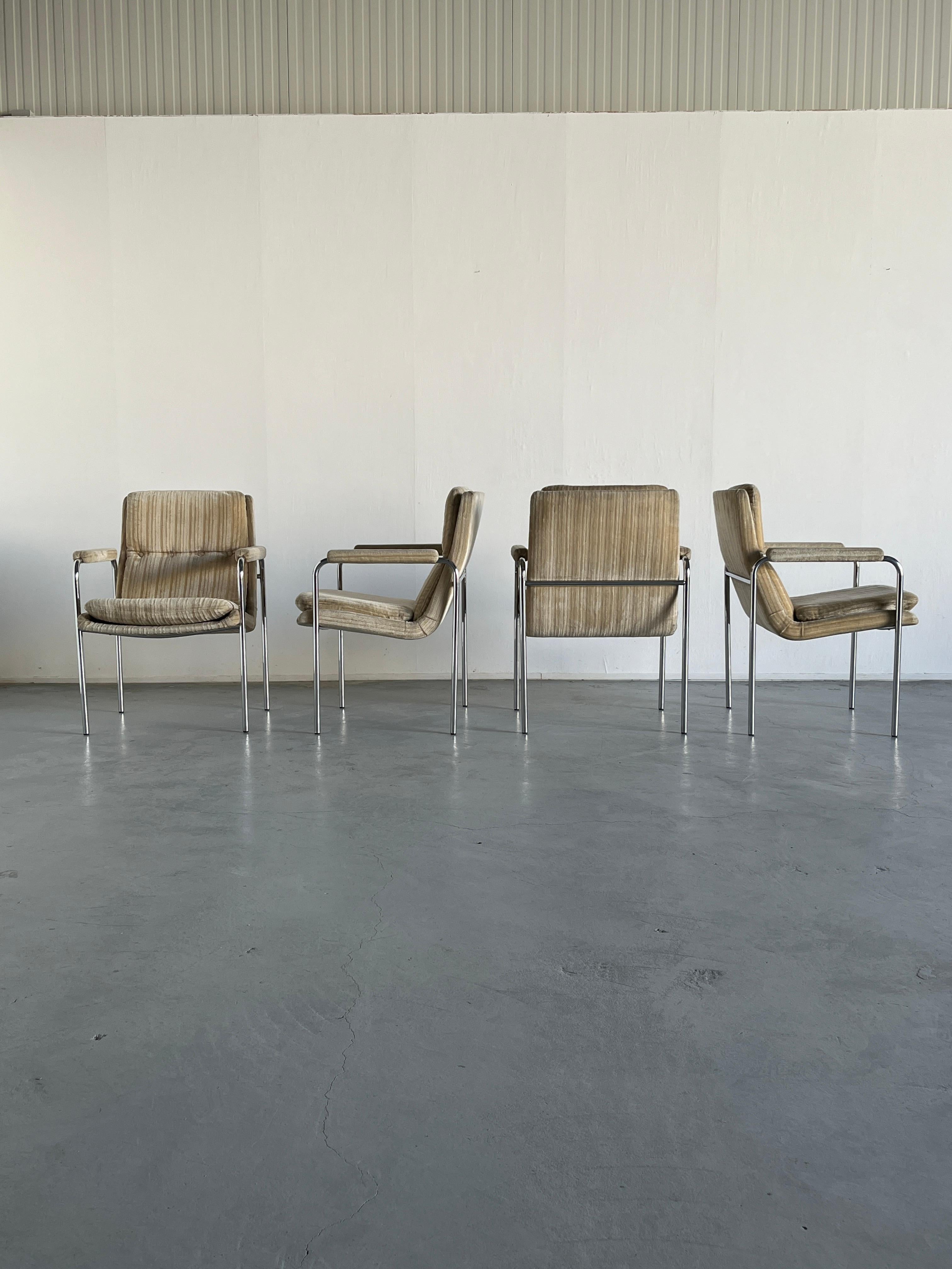 Bauhaus 1 of 6 Mid-Century Modern Chromed Steel and Upholstery Armchairs, Germany 1970s