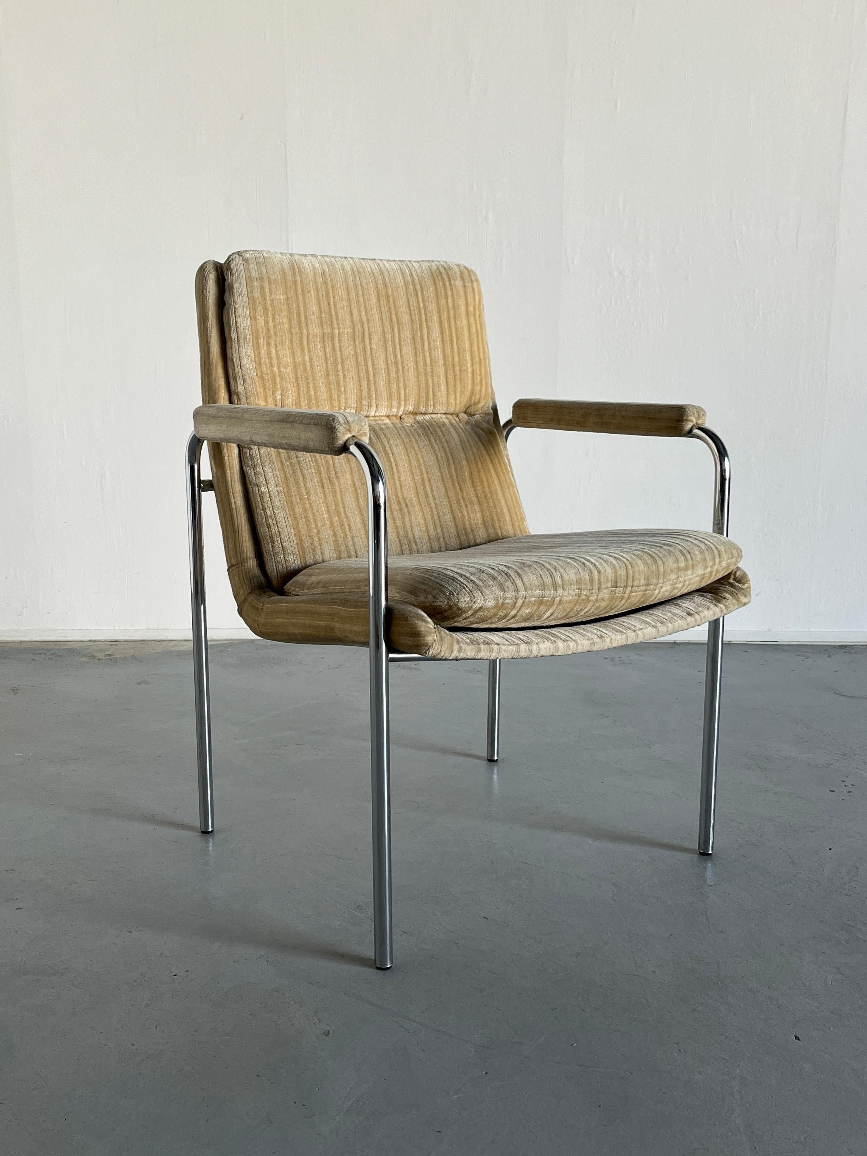 1 of 6 Mid-Century Modern Chromed Steel and Upholstery Armchairs, Germany 1970s 1